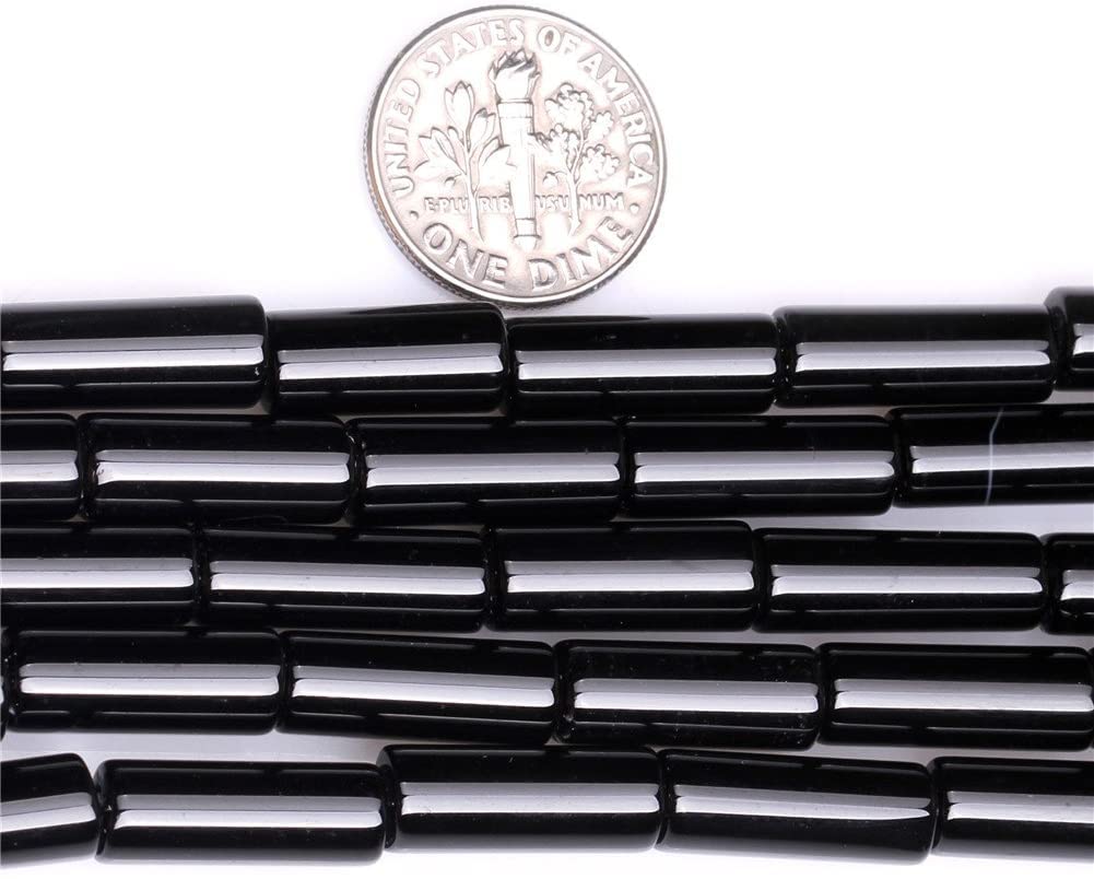 28pcs 4x13mm Natural Black Onyx Beads - Cylinder Tube Loose Gemstones for Jewelry Making, DIY Bracelets & Necklaces - Perfect for Boho, Wedding & Handmade Jewelry Designs