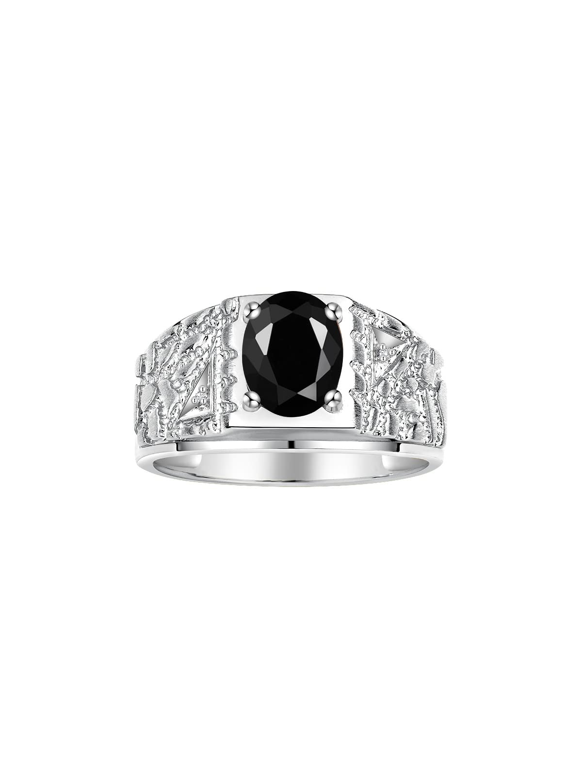 Rylos Men's Designer Nugget Ring - 9X7MM Oval Gemstone & Diamond Birthstone Ring in Sterling Silver (Sizes 8-13) | Perfect for Weddings, Anniversaries & Gifts | Stylish Men's Jewelry