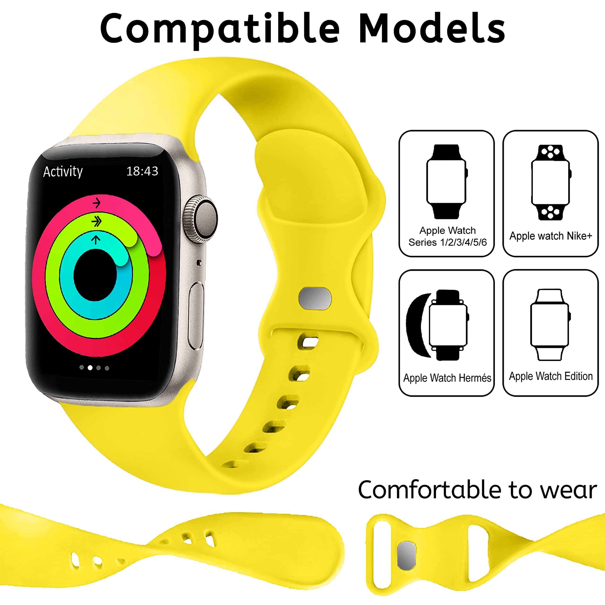 Blaspins Soft Silicone Sport Band for Apple Watch Series SE/7/6/5/4/3/2/1 - 38mm 40mm 41mm Replacement Strap with Classic Clasp for Women & Men - Perfect for Workouts, Running & Everyday Wear