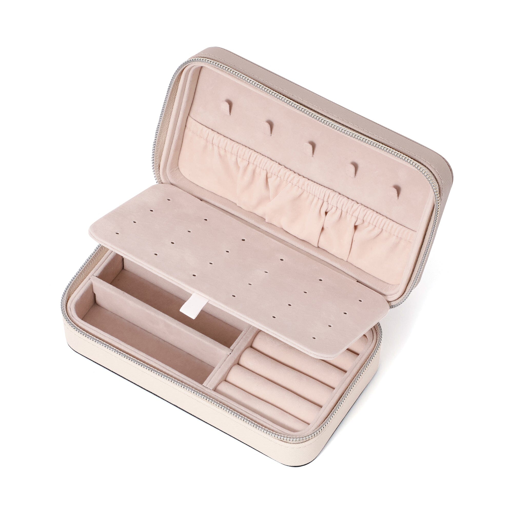 Elegant Bicolor Travel Jewelry Organizer Box - Ivory White | Perfect for Vacation, Business Trips & Gift Giving