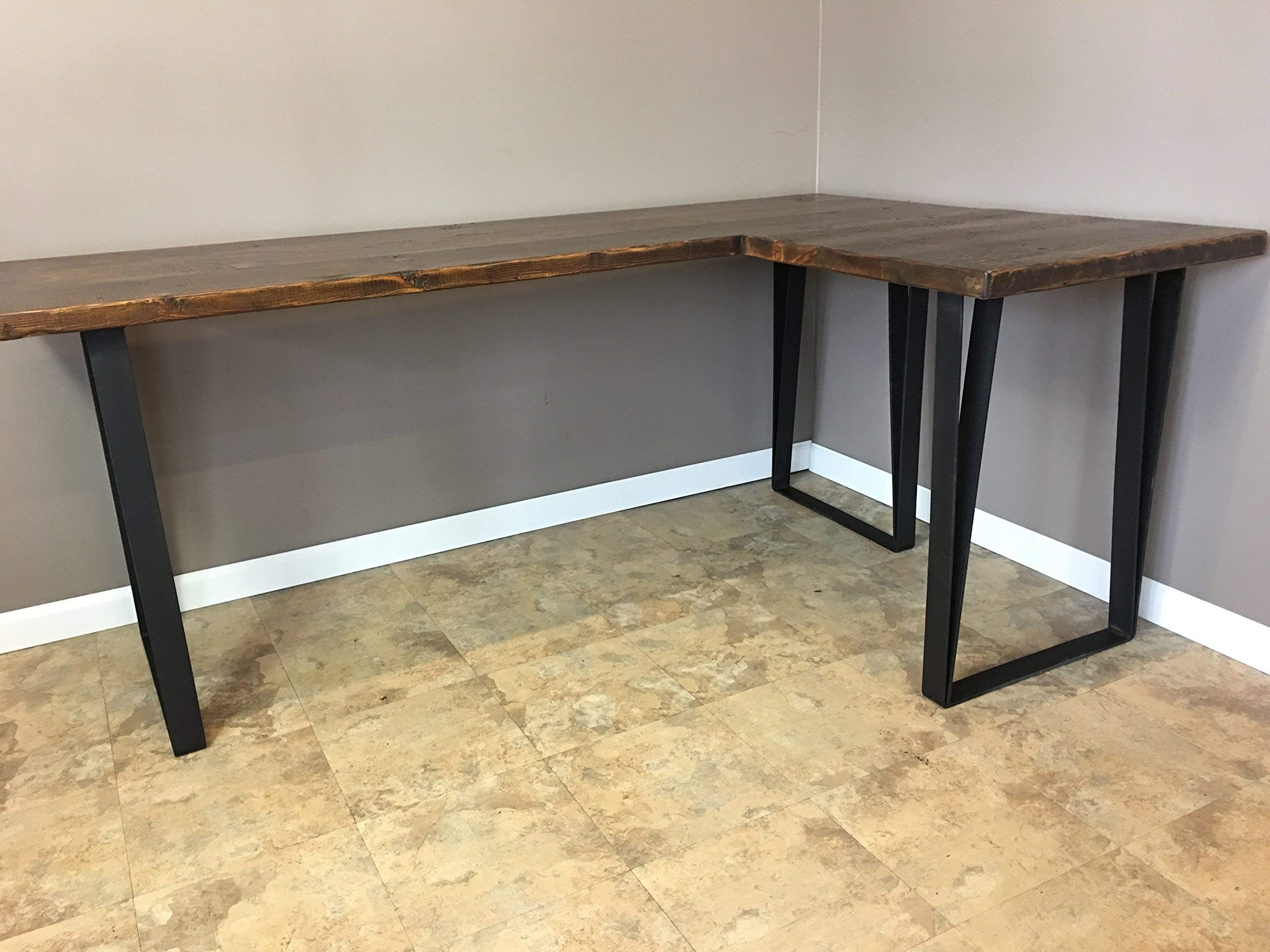 L-Shaped Wooden Office Desk with Reclaimed Wood & Custom U-Shaped Legs - Multiple Sizes & Finishes for Home Office, Gaming, or Study Workspace
