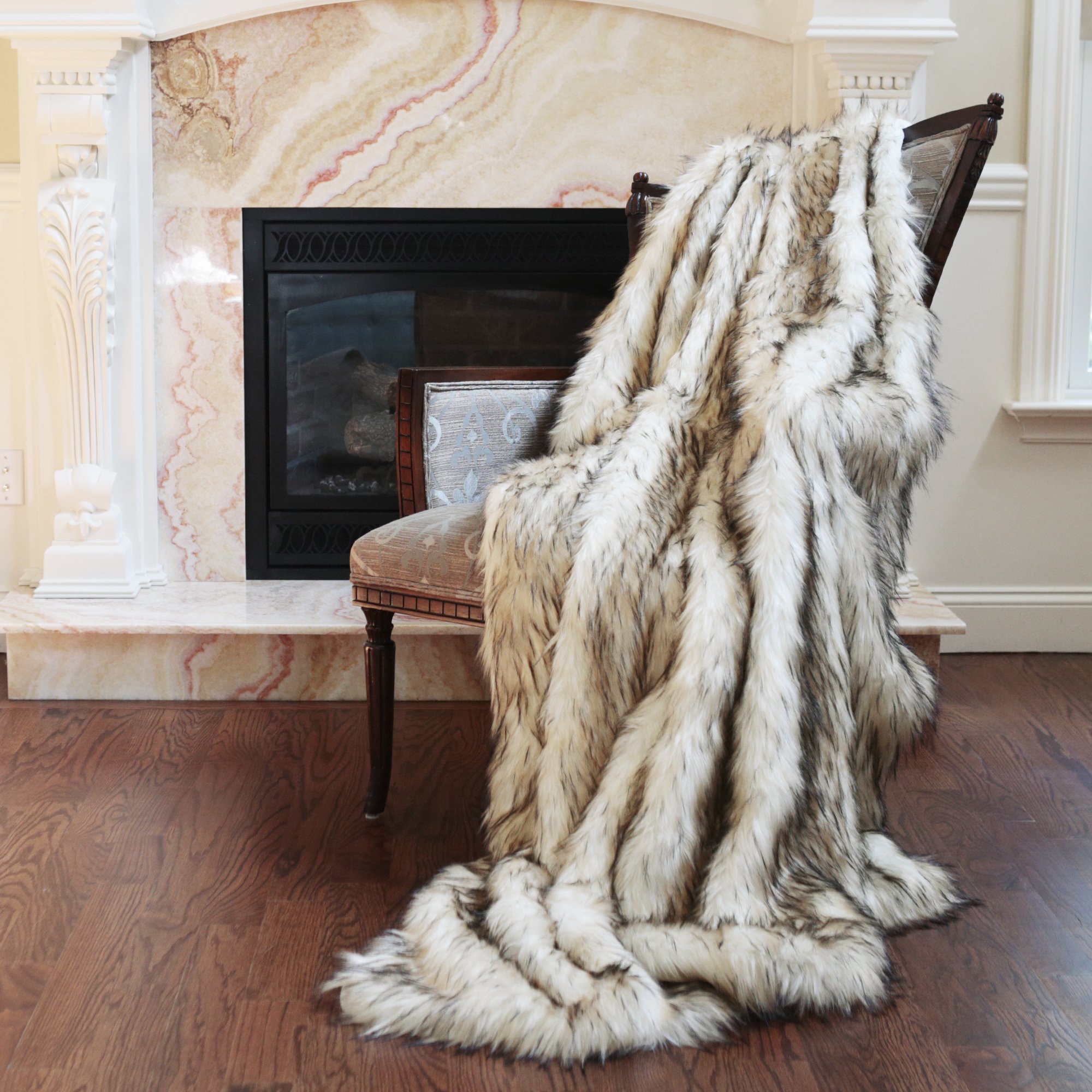 Premium Bleached Finn Raccoon Faux Fur Throw Blanket - 58