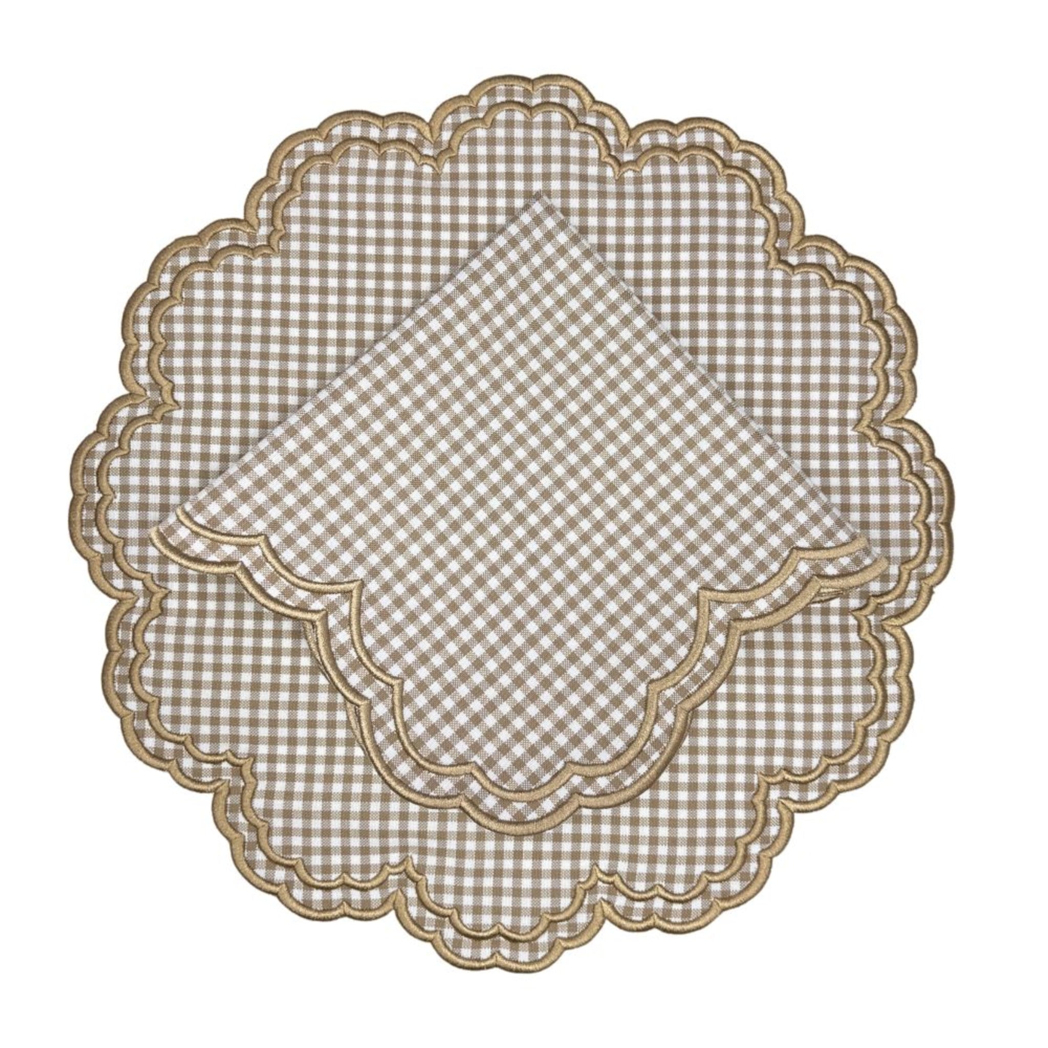 Bettina Wheat Gingham Napkins, Set of 4 - Premium Cotton Kitchen Napkins for Dining, Parties, and Home Decor