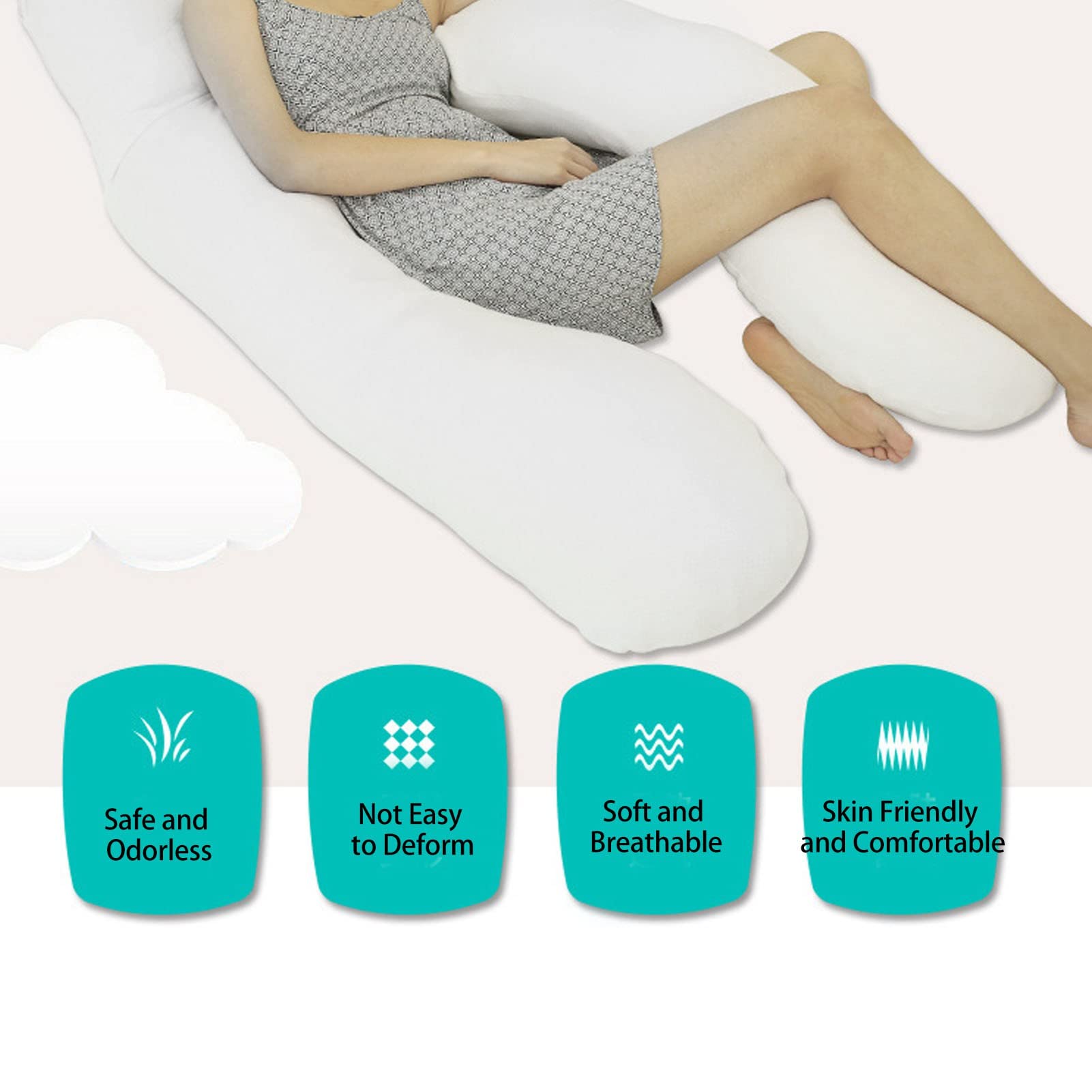 **Topyond U-Shaped Pregnancy Pillow for Maternity Support - 100% Cotton Body Pillow for Pregnant Women, Comfortable Sleeping Aid for Side Sleepers & Back Pain Relief - Perfect for Bed, Couch & Nursery**