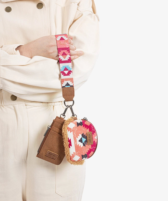 Wrangler Aztec Sherpa Trim Crossbody Purse Set for Women - Stylish Boho Shoulder Bag with Fringe Detail - Perfect for Casual Outings, Music Festivals & Travel Accessories