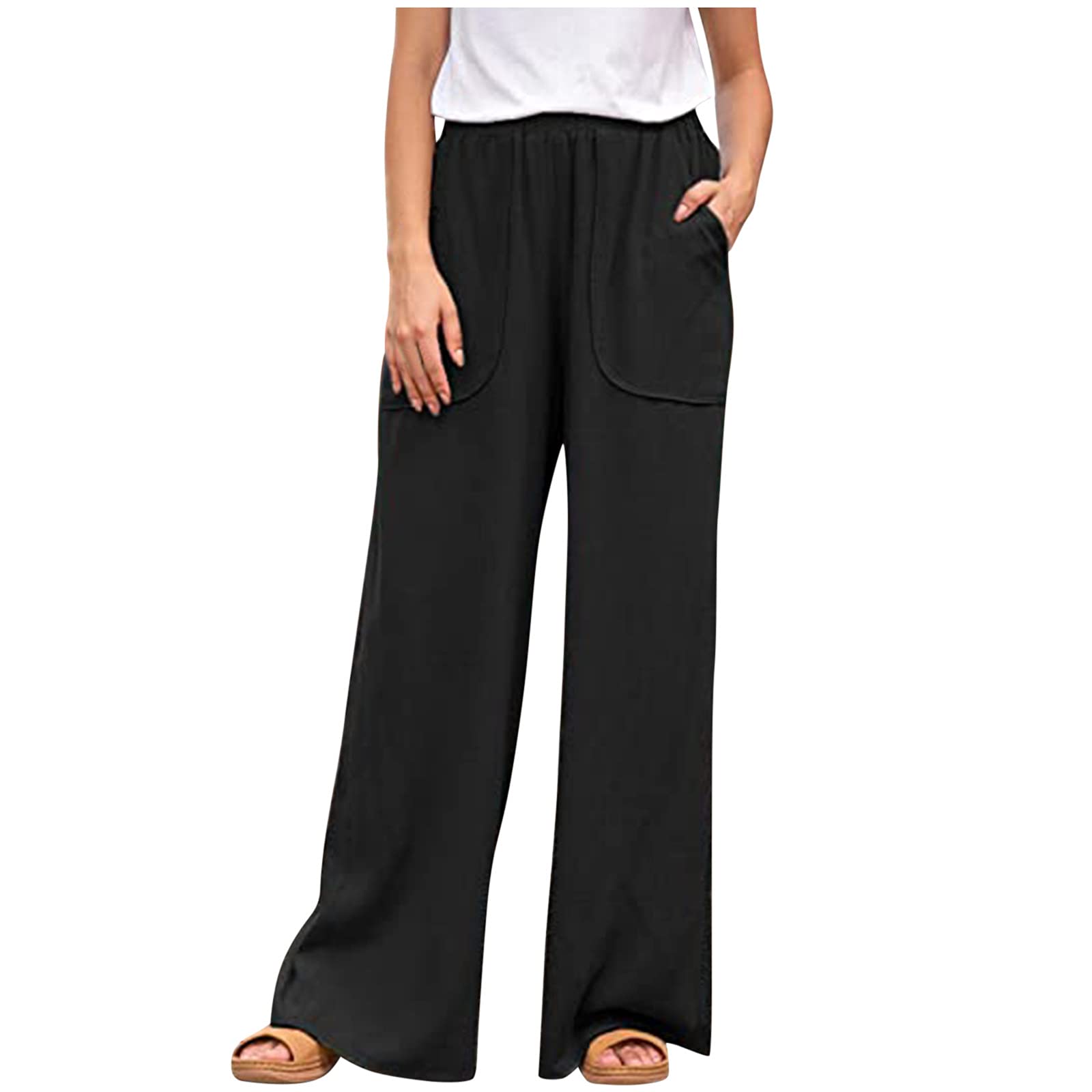 Ikevan Women's Wide Leg Palazzo Pants - Casual High Waist Linen Trousers for Plus Size | Comfortable Summer Pants for Beach, Office & Travel