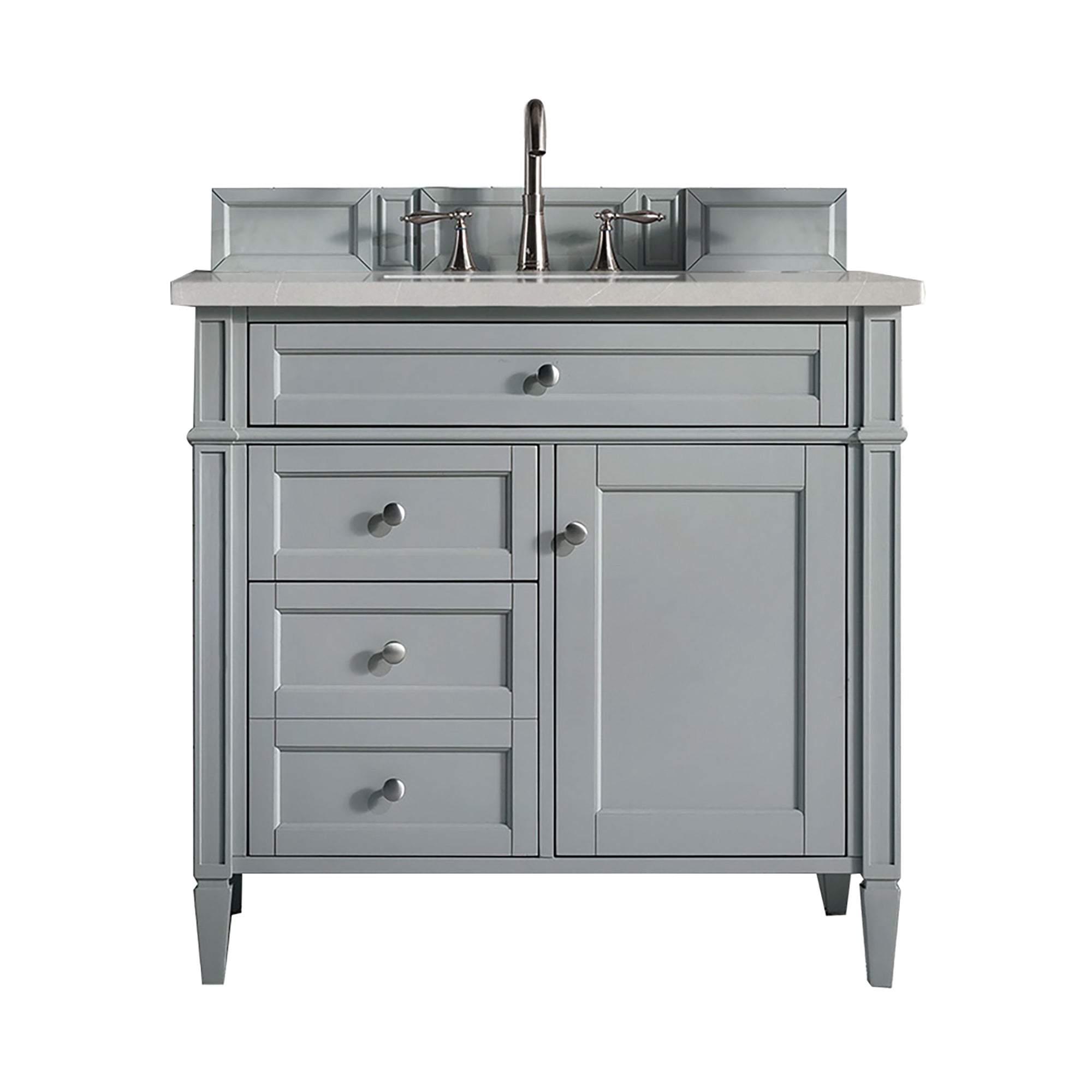 Brittany 36-Inch Urban Gray Bathroom Vanity with 3CM Eternal Serena Quartz Top - Modern Single Sink Vanity for Small Bathrooms & Powder Rooms