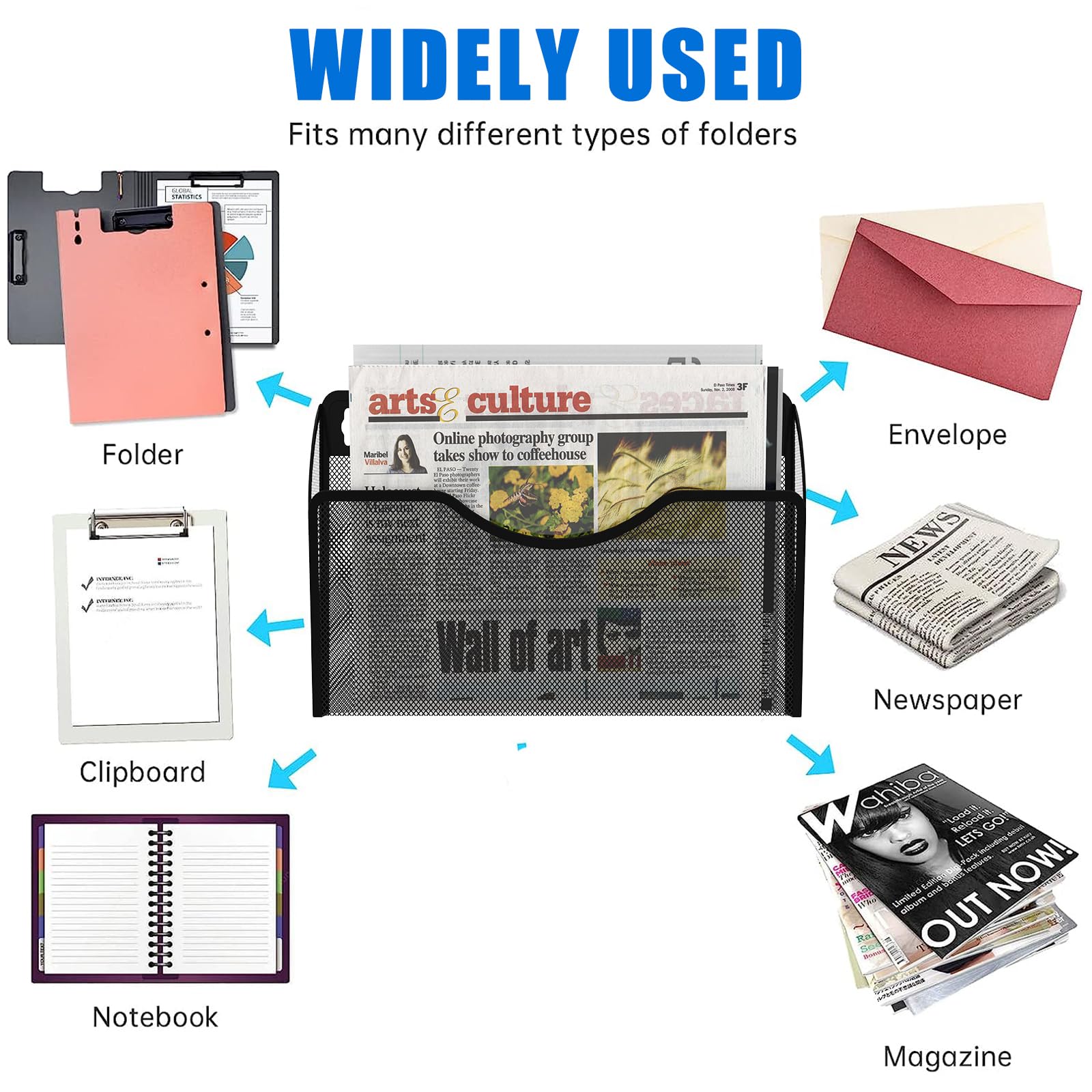 Magnetic File Holder - 1 Pocket Hanging File Folder Organizer for Office & Home, No Drill Refrigerator Mail Organizer, Magazine Rack for Cabinets - Perfect for Office Documents, Kitchen Memos & School Papers Organization