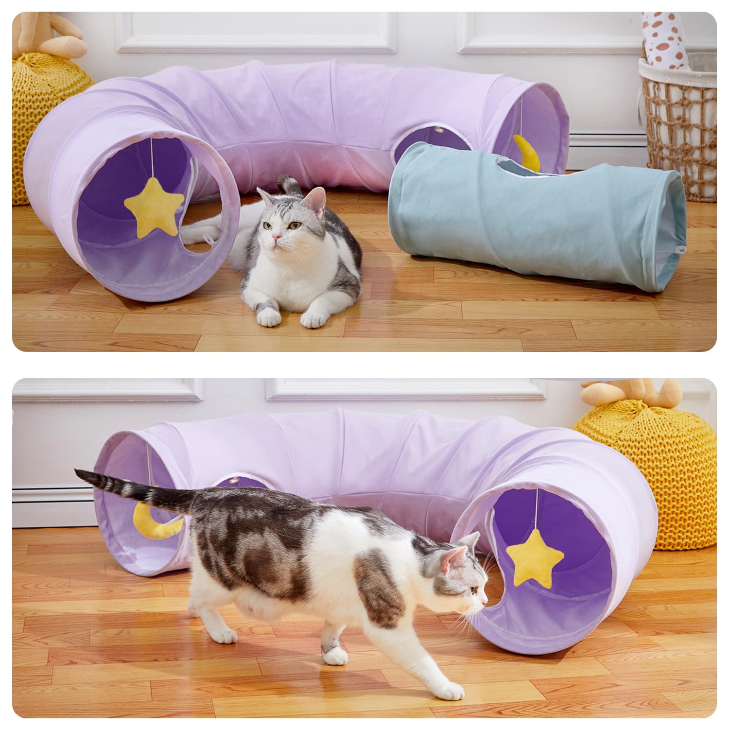Collapsible Large Cat Tunnel for Indoor Cats - Durable & Cute Pet Toy for Kittens, Puppies & Rabbits (Purple) - Perfect for Playtime, Exercise & Hideouts