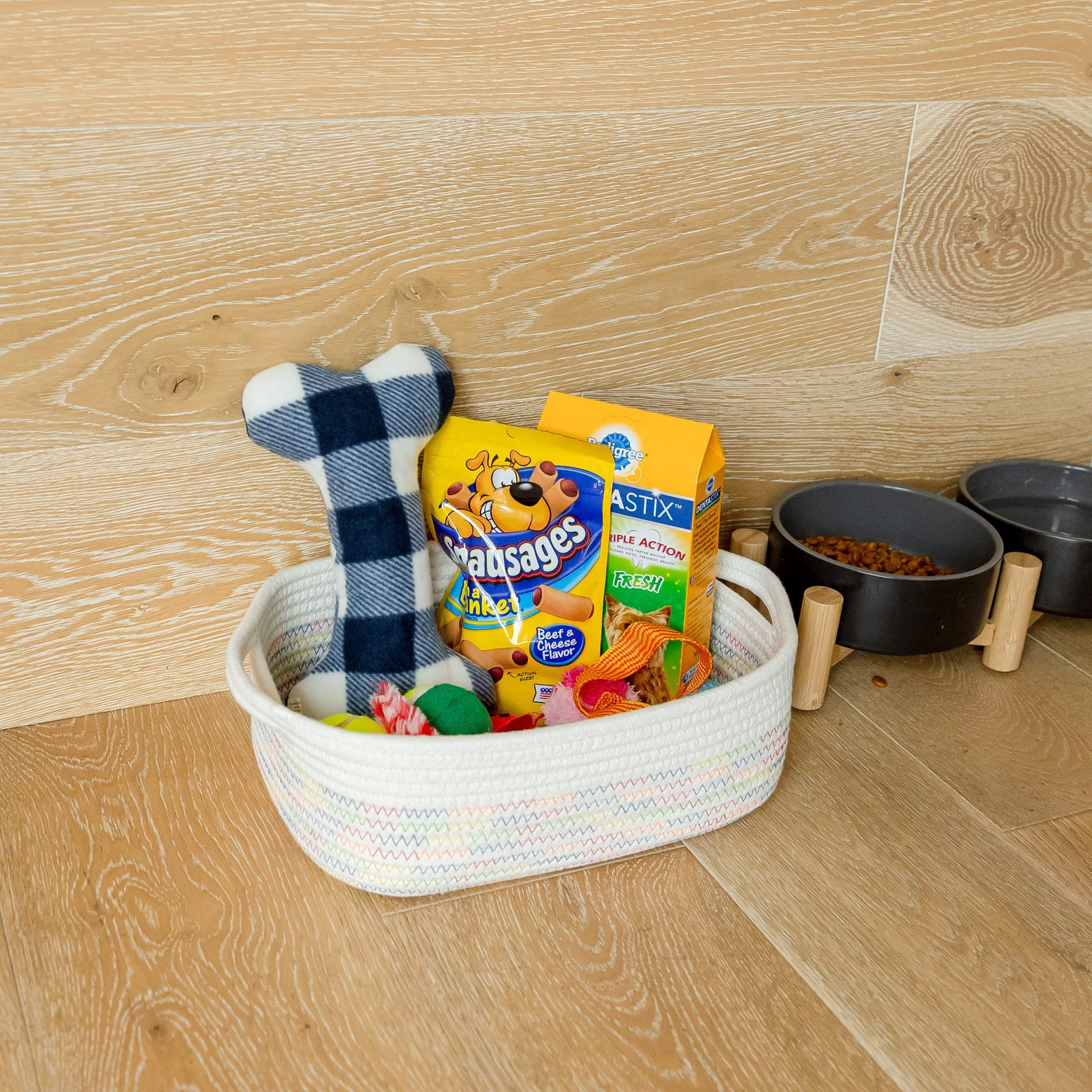 NaturalCozy 5-Piece Rectangle Storage Basket Set - Handwoven Cotton Rope Organizer Bins for Home, Nursery & Pet Toys | Perfect for Montessori, Baby Room, Dog & Cat Toy Storage, Bathroom Organization & Clutter Control