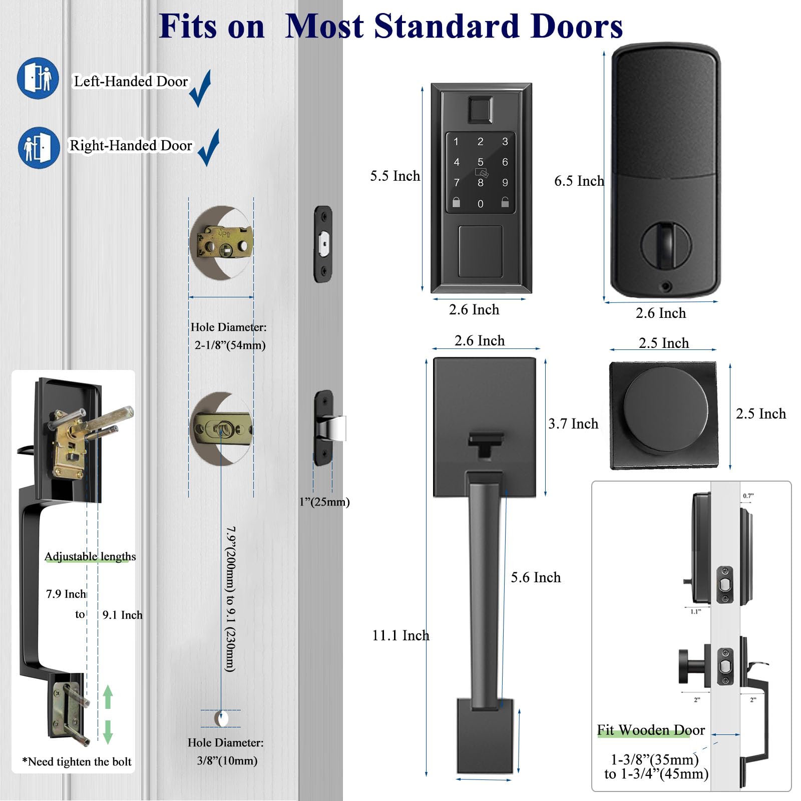 Smart Keyless Entry Door Lock with Fingerprint & App Control - Matte Black Front Door Handle Knob Set, Auto Lock Feature for Home Security | Perfect for Smart Homes, Vacation Rentals & Modern Apartments