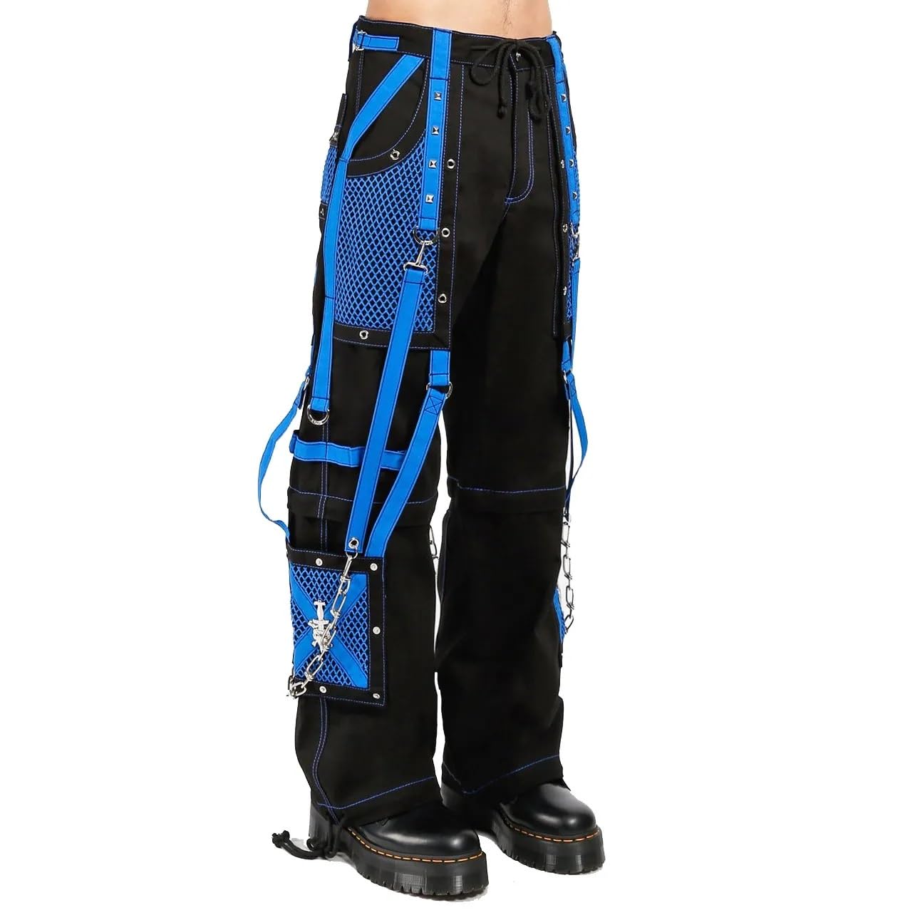 Gothic Punk Rock Bondage Pants for Men - Black & Blue Emo Trouser Shorts | Alternative Fashion | Perfect for Concerts, Halloween & Punk Outfits (USA Shipping)