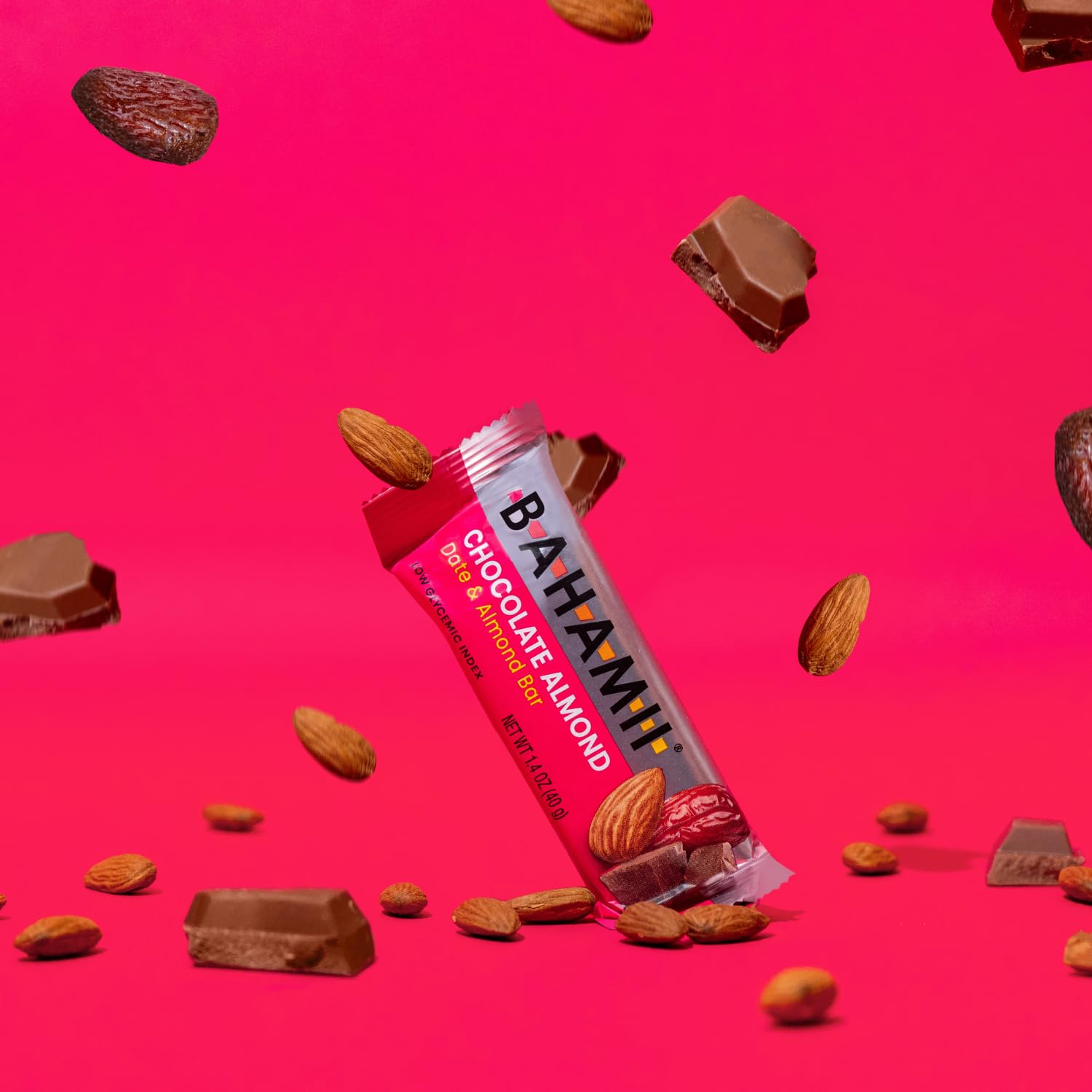 Organic Bahamii Nuts & Date Bars - Healthy Gluten Free Snacks with 0g Added Sugar | Low Calorie, Plant Based, Kosher Certified | Perfect for Diabetics, On-the-Go Energy & Post-Workout Recovery (12 Pack, Chocolate Almond Flavor)