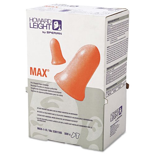 Howard Leight MAX Single-Use Earplugs 154-MAX-1-D (1 Box, 200 Pairs) - NRR 33dB Noise Reduction for Shooting, Construction & Sleeping - Honeywell Safety Ear Protection