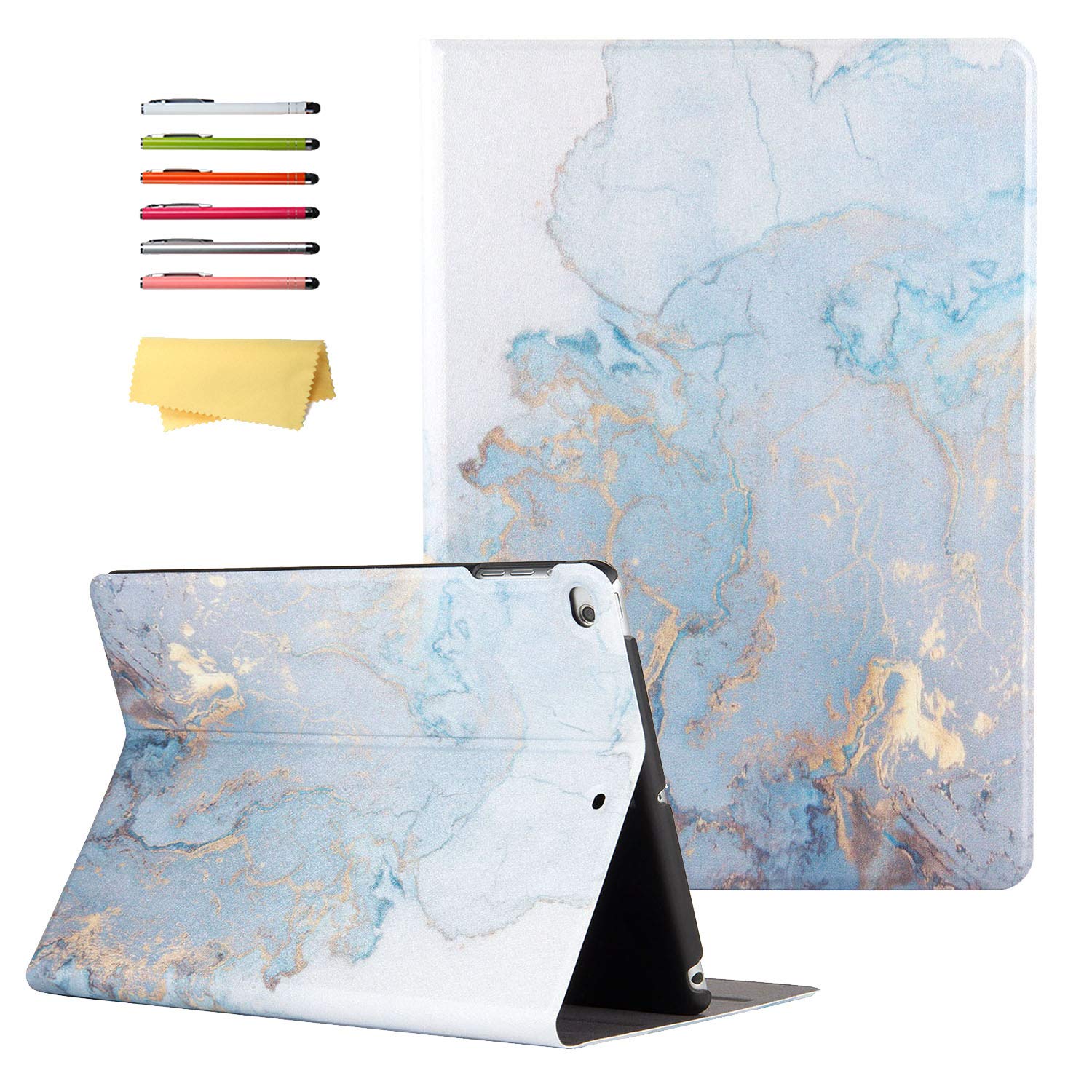 Premium Shockproof PU Leather Case for Apple iPad 9.7 (6th/5th Gen 2018/2017), iPad Air 1 & Air 2 - Smart Folio Stand Cover with Auto Wake/Sleep - Gold Marble Design - Perfect for Work, Travel & Home Use