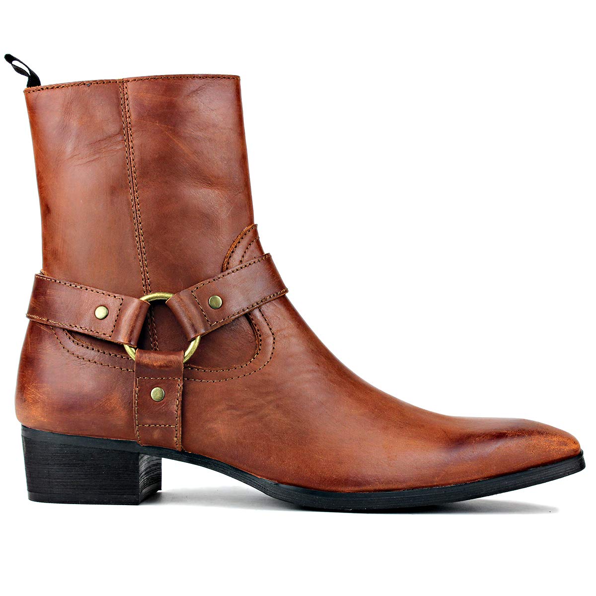 OSSTONE Men's Leather Chelsea Ankle Boots - Side Zipper Chukka Motorcycle Boots with Retro Heel for Casual & Dress Wear (JY017-R) | Perfect for Riding, Office & Night Out