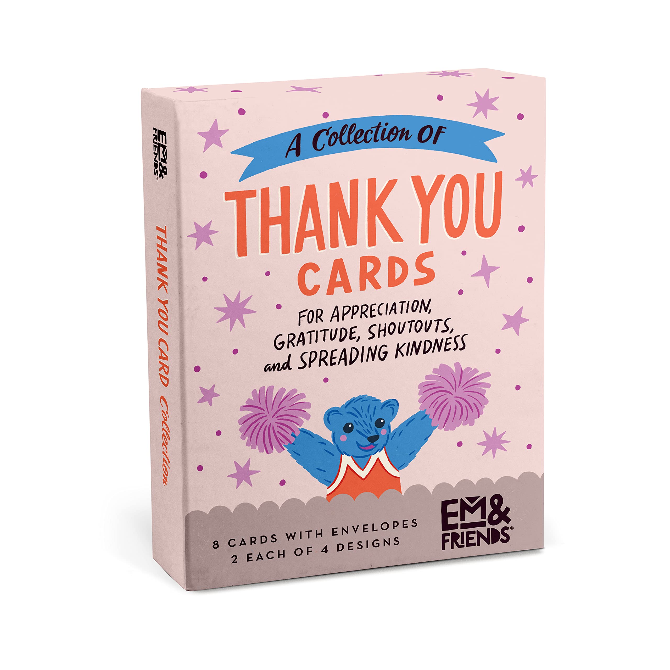 Em & Friends Thank You Cards - Box of 8 Assorted Appreciation & Gratitude Cards (4 Styles, 2 Each) | Perfect for Teacher Appreciation, Thank You Gifts & Spreading Kindness (2-02903)