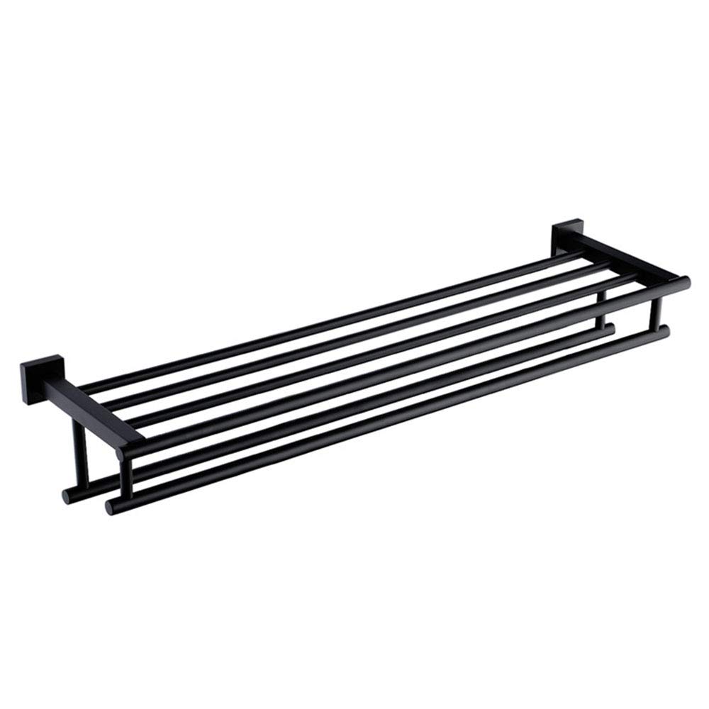 Stainless Steel Double Layer Towel Rack - Large Capacity Bathroom Shelf with Black Brushed Finish - Perfect for Bathroom, Kitchen, and Laundry Room Organization
