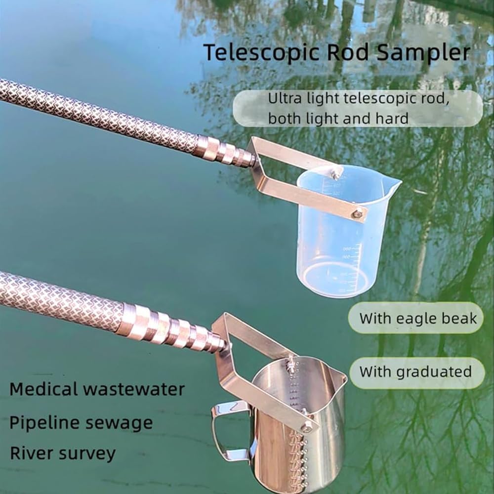 500ml Telescopic Water Sampler - Extendable 1.43m-6m (4.7ft-19.7ft) Water Sampling Dipper System for Environmental Monitoring & Water Quality Testing | Lightweight Plastic Ladle Pendulum Beaker | Ideal for Lakes, Rivers, Ponds & Laboratory Use