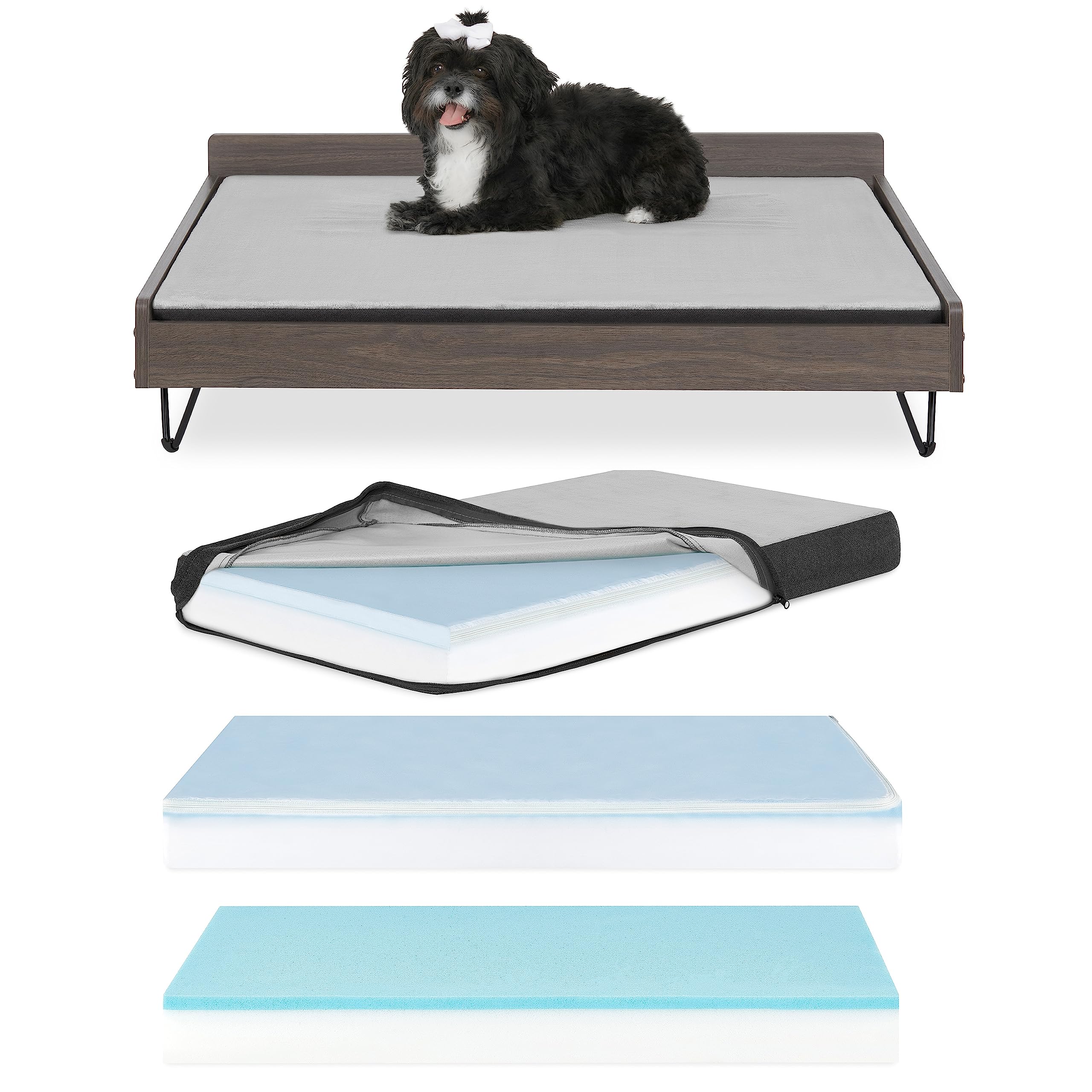 Premium Elevated Wooden Dog Bed & Couch with Water-Resistant Calming Mattress - Large to XL Size, Greenguard Gold Certified Pet Furniture for Indoor/Outdoor Use - Perfect for Living Rooms, Patios & Bedrooms