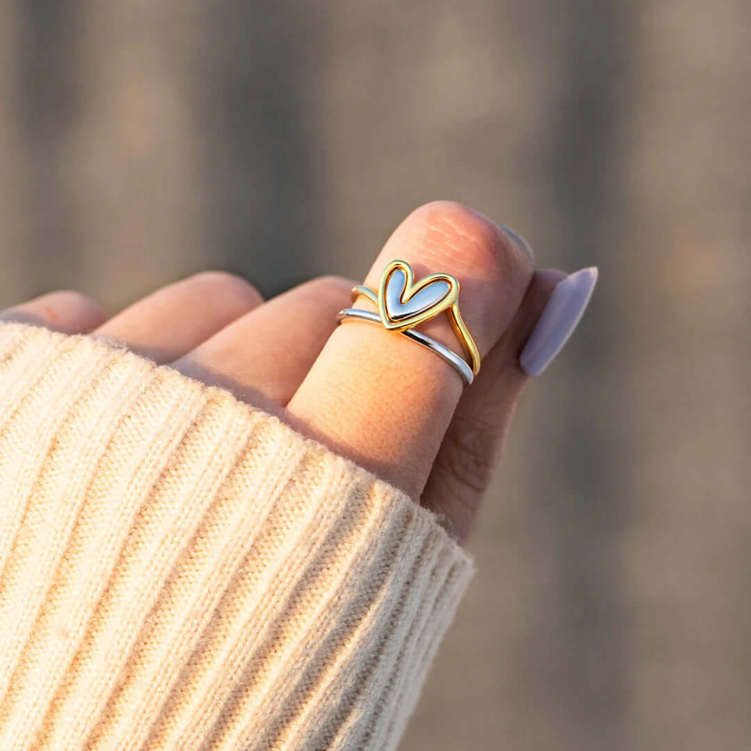Self Love Mini Heart Stacking Ring Set - Dainty Gold & Silver Stackable Rings for Women | Perfect for Valentine's Day, Anniversary Gifts & Everyday Wear (YS020)