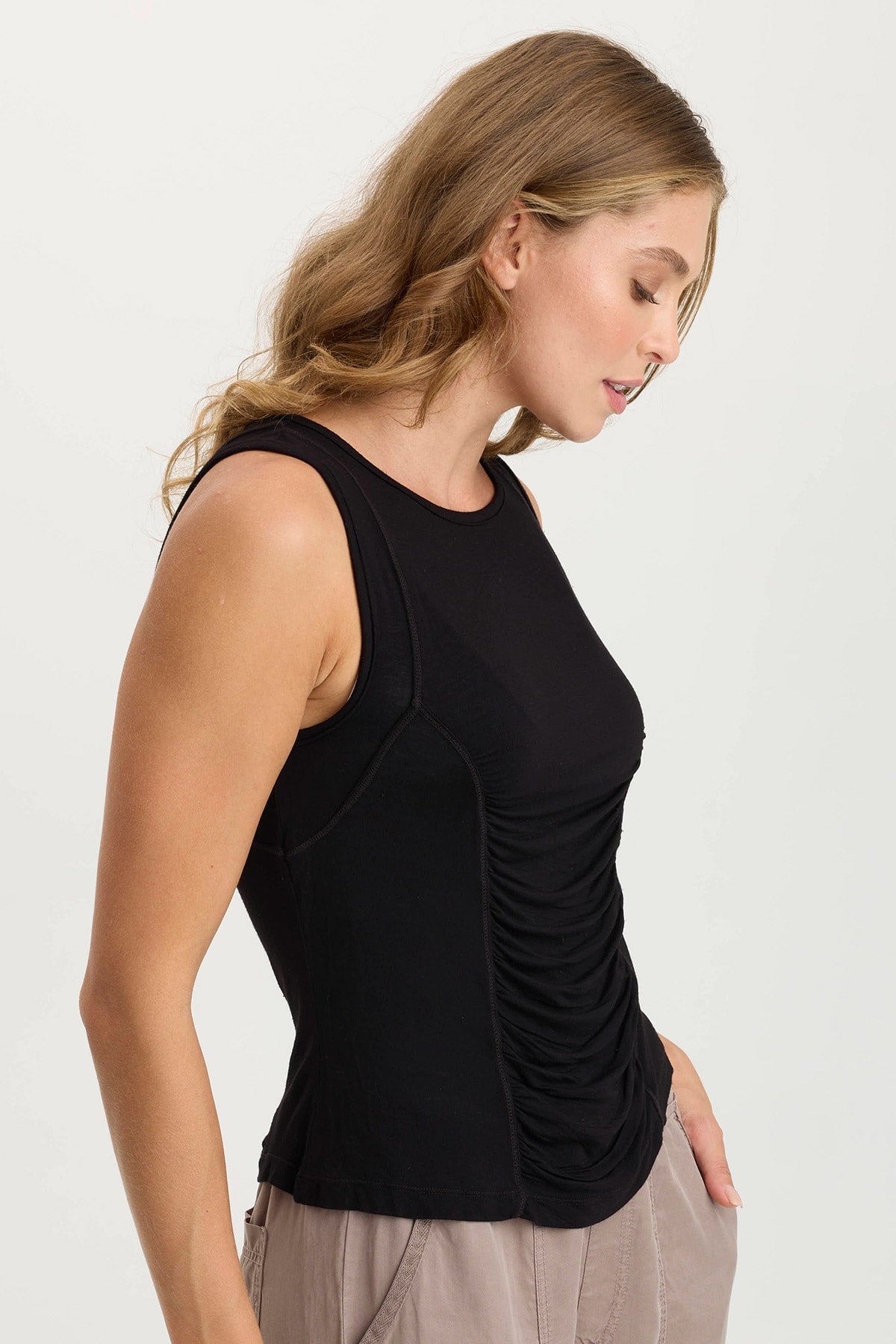 Bano Jersey Ruched Panel Tank Top for Women - Soft Stretchy Summer Casual Wear - Perfect for Beach, Gym, and Everyday Outfits