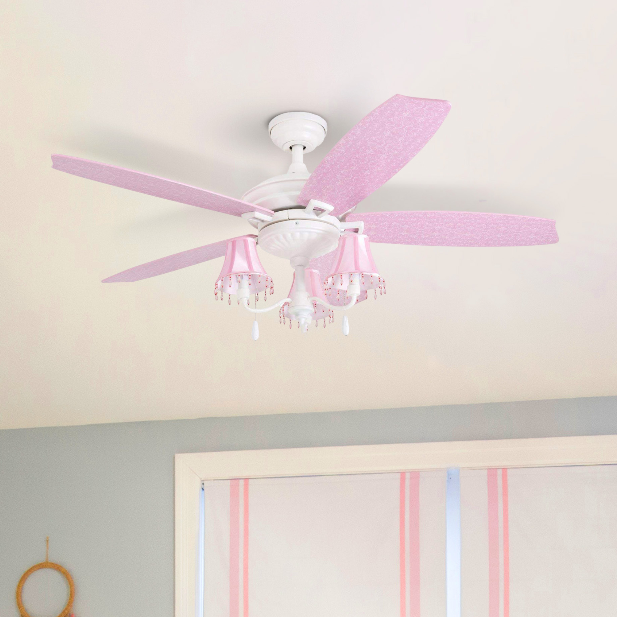 48 Inch Elsa Ceiling Fan with Pull Chain - White & Pink Finish - Perfect for Bedroom, Living Room, and Nursery Cooling
