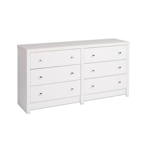 Prepac Calla 6-Drawer Dresser in White - Modern Bedroom Storage Furniture for Clothes & Accessories Organization