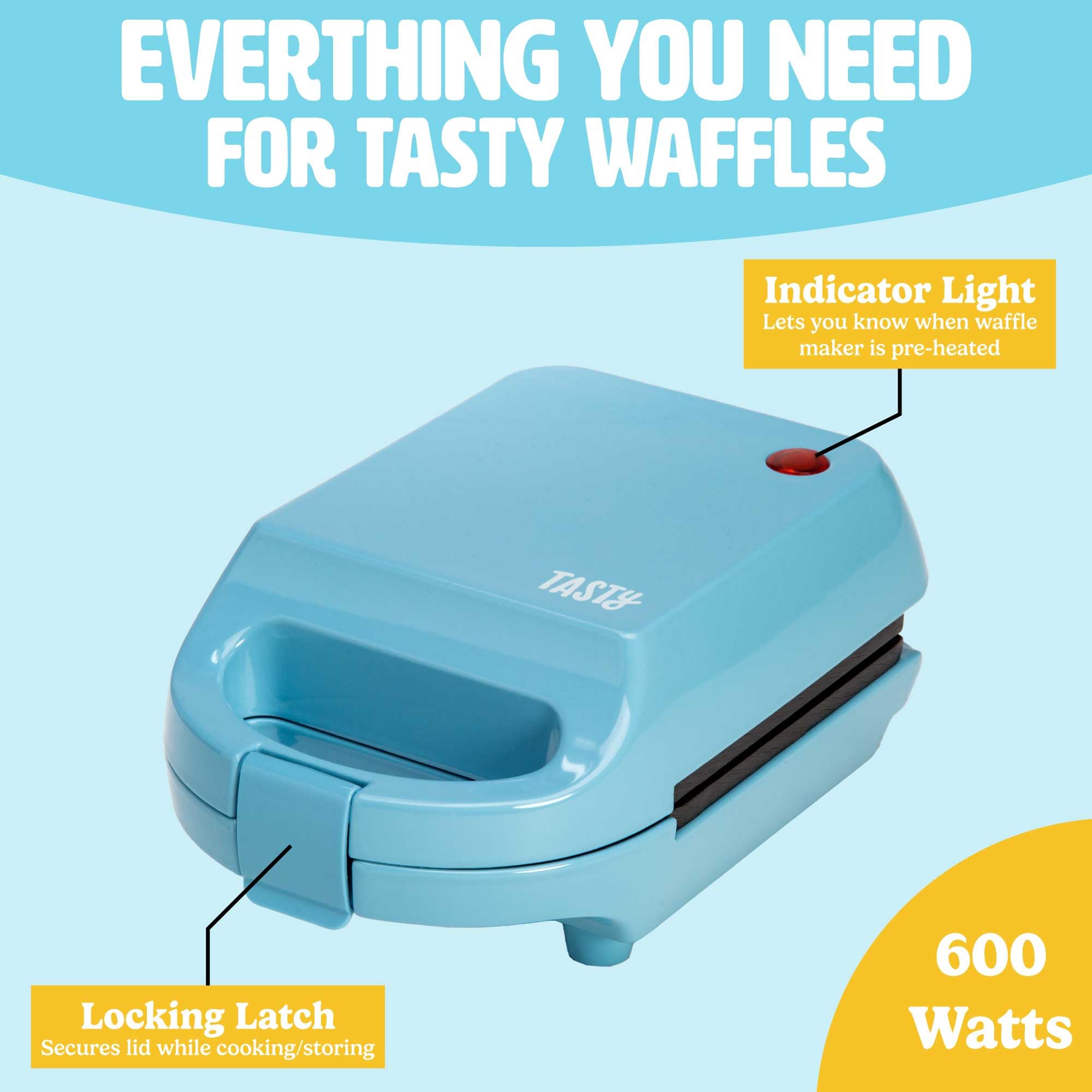 Mini Nonstick Waffle Maker - 600W Compact Electric Waffle Iron for Individual Waffles, Hash Browns, Brownies | Quick Heating & Easy Clean | Perfect for Breakfast, Snacks, Parties & Gifts (Blue)
