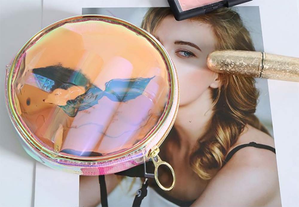 1-Pack Colorful Round Cosmetic Bag - Waterproof PVC Plastic Zippered Makeup Organizer & Jewelry Travel Case for Women & Girls - Perfect for Travel, Gym, and Daily Makeup Storage