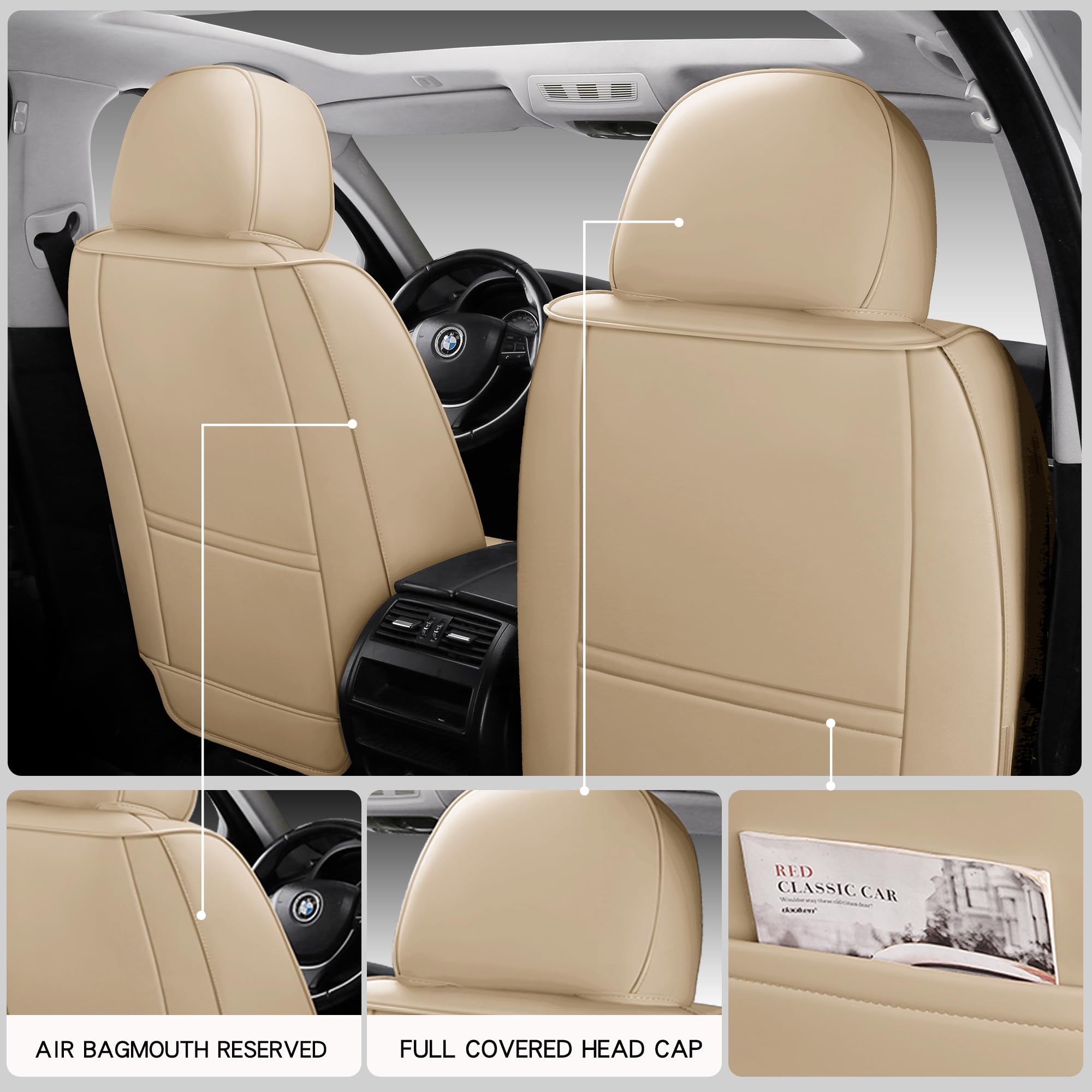 Universal Waterproof Leather Seat Covers Full Set - Front Seat Protection with Lumbar Support & Airbag Compatible | Fits Most SUVs, Trucks & Sedans | Perfect for Road Trips, Daily Commute & Family Travel