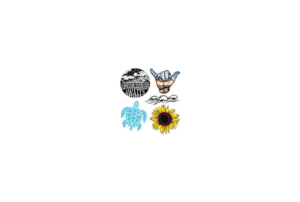 5-Pack Waterproof Aesthetic Stickers - Cute Ocean Turtle & Yeti Designs for Water Bottles, Laptops, and DIY Decoration | Perfect for School, Office, and Home Decor