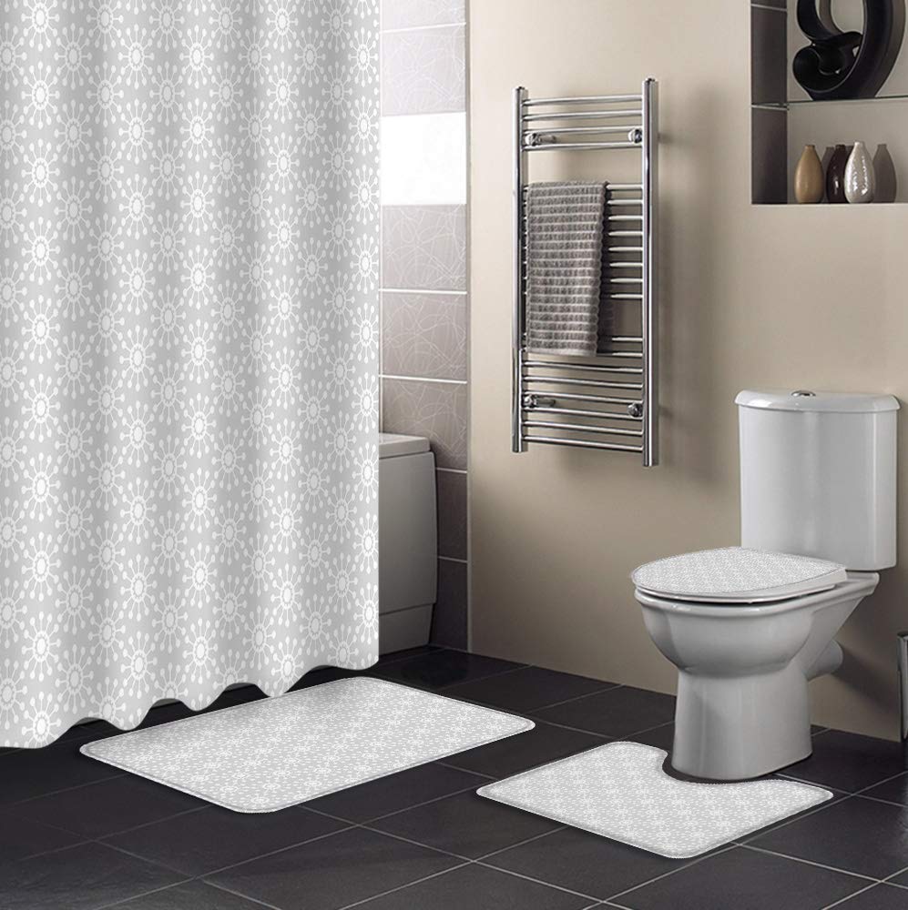 4-Piece InvisibleWings Bathroom Shower Curtain Set with Non-Slip Rugs & 12 Hooks - Waterproof Arabic Pattern Design for Tub & Bathroom Decor | Perfect for Modern Homes, Apartments, and Guest Bathrooms