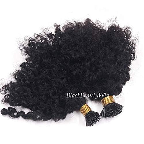 Brazilian Remy Human Hair Extensions - 100g 16 Inch Pre Bonded I-Tip Curly Hair for Microlinks & Fusion - 100 Strands Natural Color - Perfect for Volume & Styling