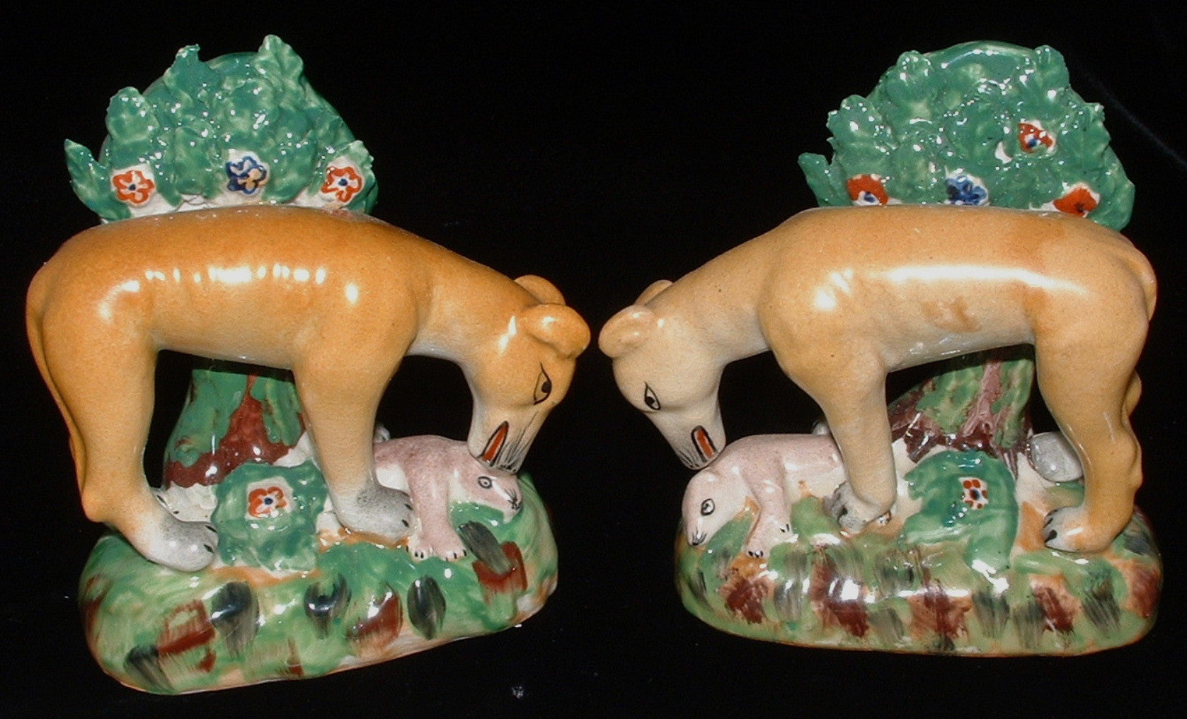 Vintage Staffordshire Dog Figurines - Hand Painted Ceramic Hound Pair, 1920s Antique Home Decor for Living Room, Mantel & Bookshelf Display