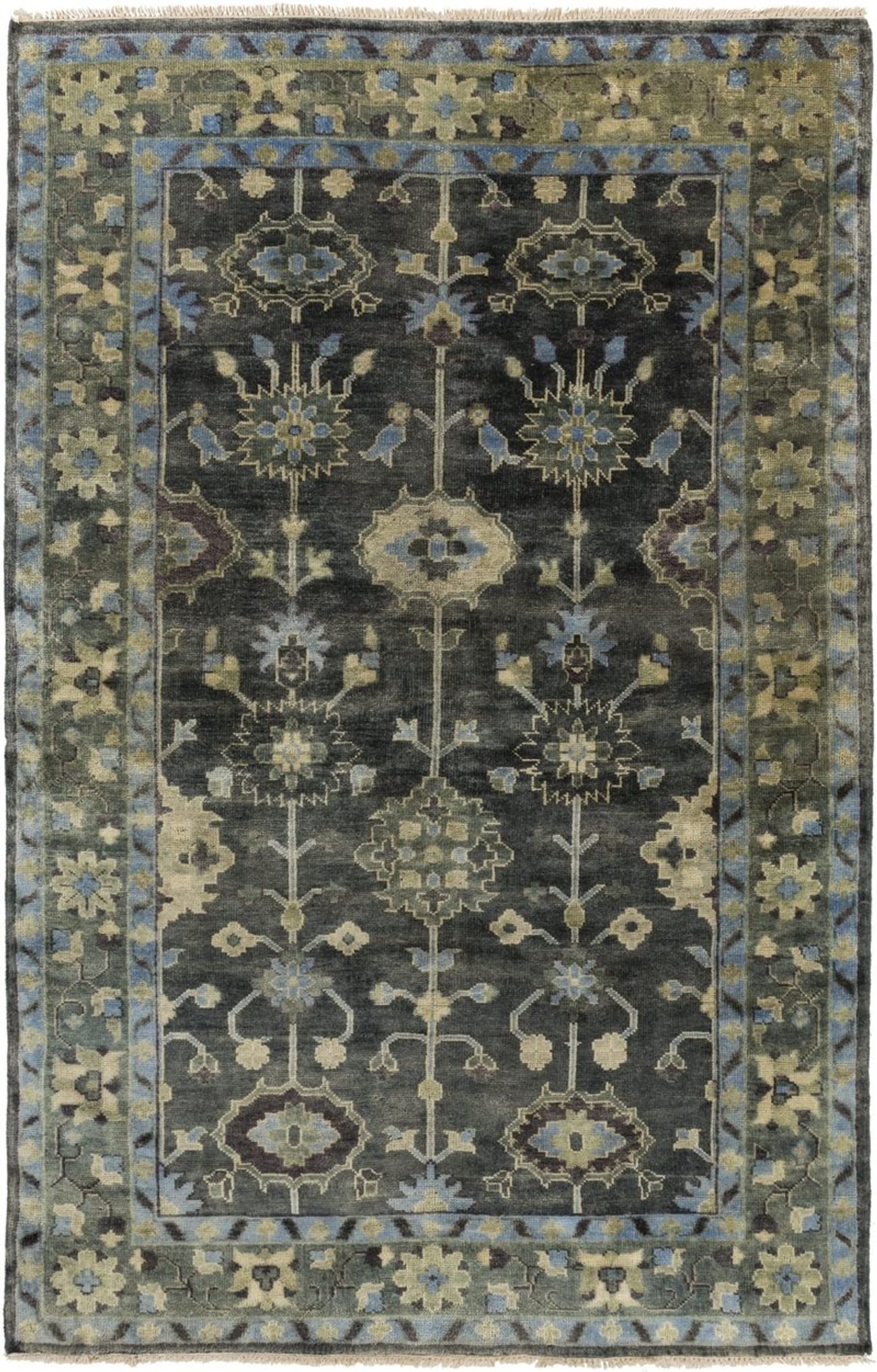 Mark&Day 5x8 Taranto Traditional Dark Green Wool Area Rug - Soft & Durable Green White Carpet for Living Room, Bedroom, Kitchen (5'6