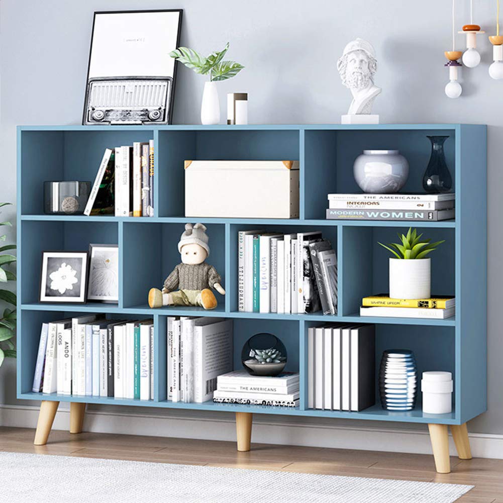 IOTXY 3-Tier Wooden Open Shelf Bookcase - Floor Standing Display Cabinet with 10 Cubes, Bright Blue - Perfect for Living Room, Bedroom & Office Storage & Organization