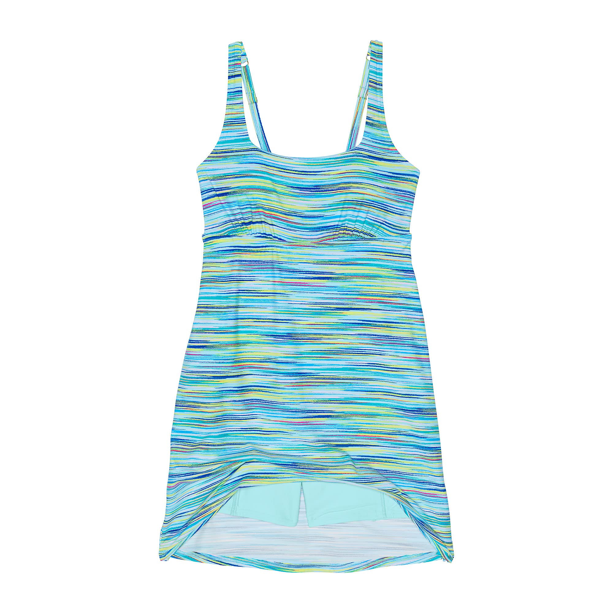 Lands' End Women's Chlorine-Resistant Square Neck Swim Dress - Control Paradise Aqua Space Dye - Size 6 | Comfortable Swimwear for Beach, Pool & Water Aerobics