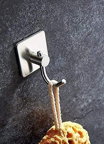 TOGU Heavy Duty Stainless Steel Self Adhesive Hooks - 2 Pack Brushed Finish Wall Hooks for Bathroom, Kitchen, Door - No Nail Waterproof Adhesive Holds Robes, Keys, Hats, Towels, Coats - Perfect for Home Organization & Space Saving
