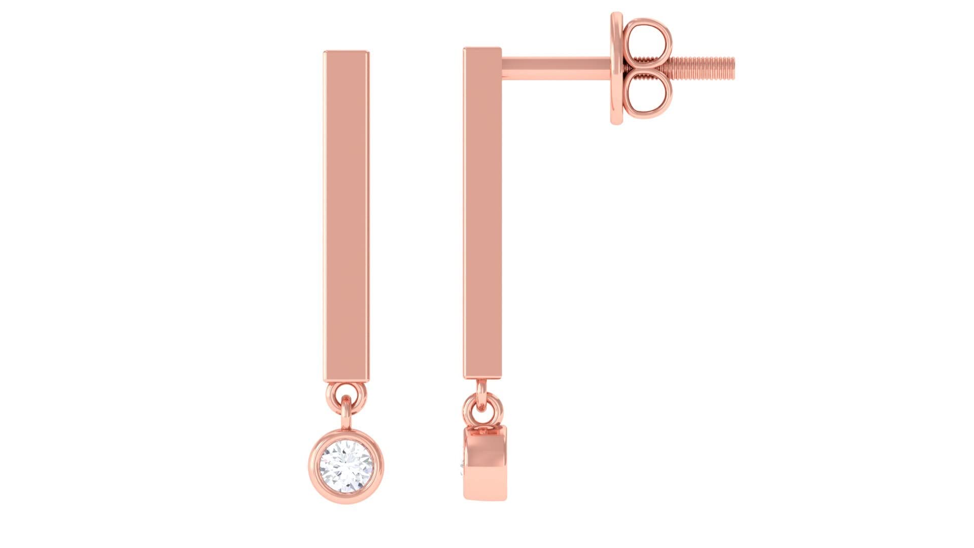 14K Solid Gold Moissanite Drop Earrings for Women - Round Bezel Set Screw Back Bar Dangle Earrings | Perfect for Weddings, Parties & Everyday Elegance