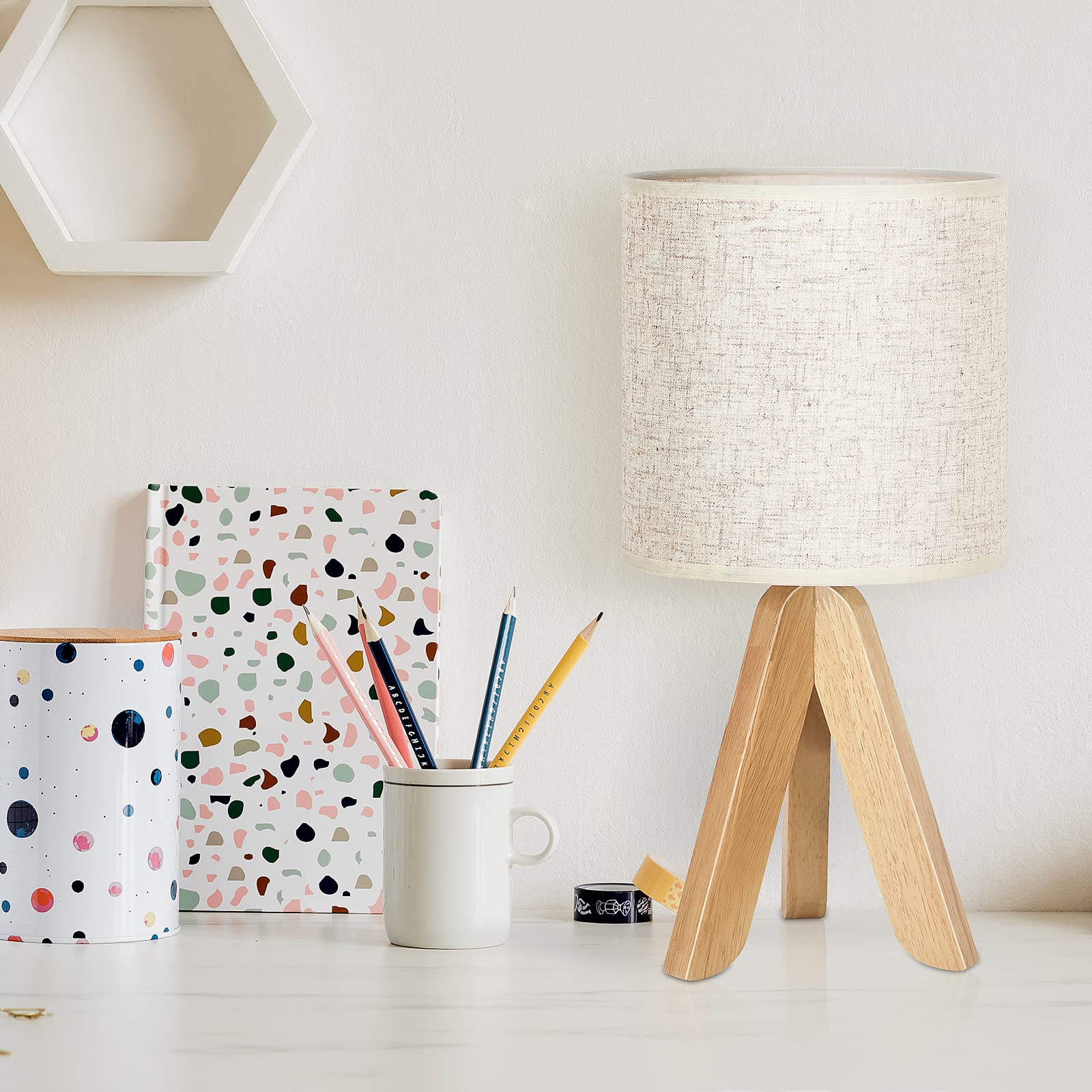 BTY Small Table Lamp - Cute Kids Desk Lamp with Fabric Shade, Nightstand Bedside Lamp for Children's Room, Study Room, Bedroom & Home Office (Linen) - Perfect for Reading, Studying & Nighttime Comfort