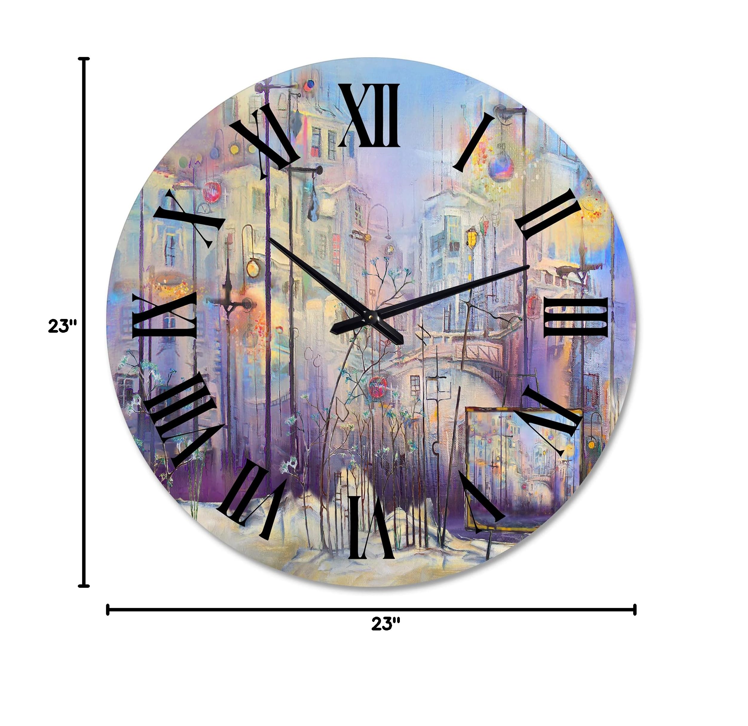 Abstract Pastel Cityscape Modern Wall Clock - Large Decorative Kitchen Clock with Landscape & Nature Design | Perfect for Home, Office & Living Room Decor