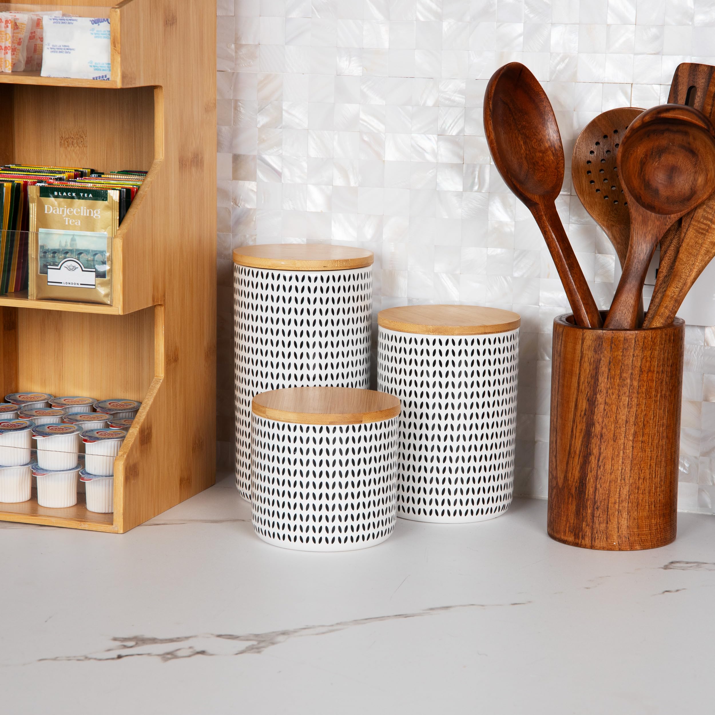 Mind Reader 3-Piece Ceramic Canister Set for Sugar, Coffee & Kitchen Storage with Lids (4