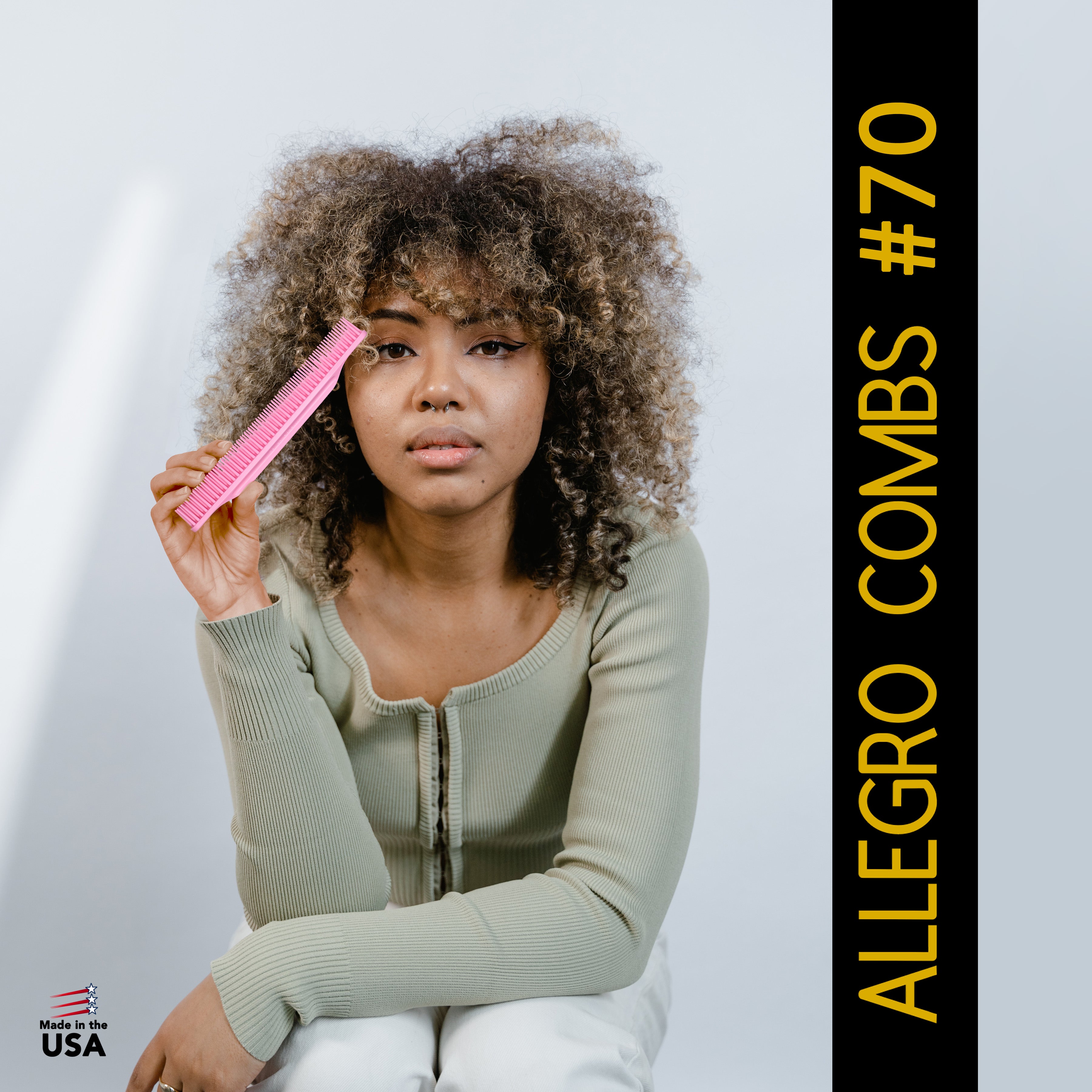 Allegro Combs #70 Wide Tooth Detangling Comb - 3 Row Styling Brush for Wet & Curly Hair - Perfect for Salon, Home & Travel Use