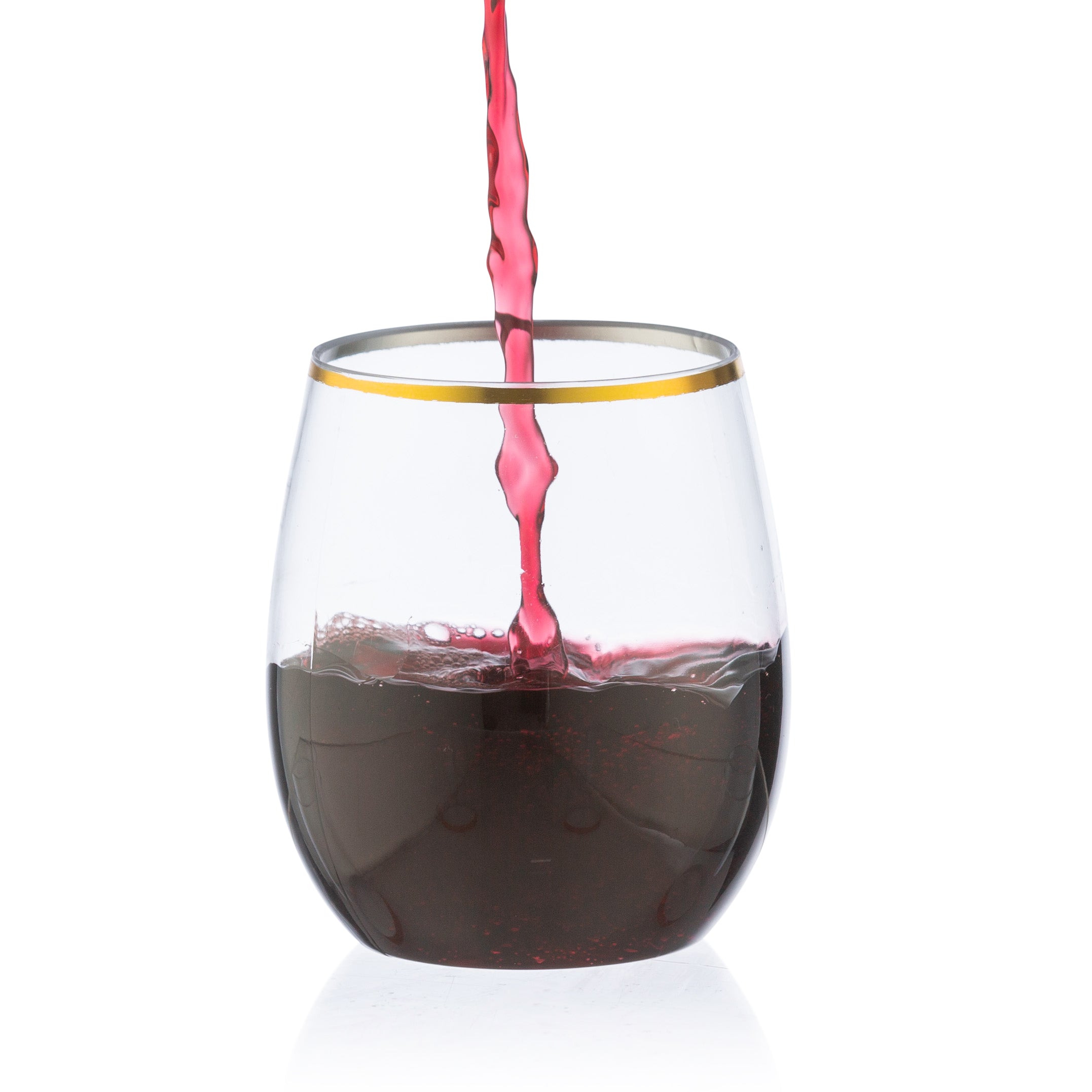 12 oz. Clear Stemless Wine Glasses with Gold Rim - Set of 6 | Shatterproof & Elegant for Parties, Weddings, and Home Entertaining