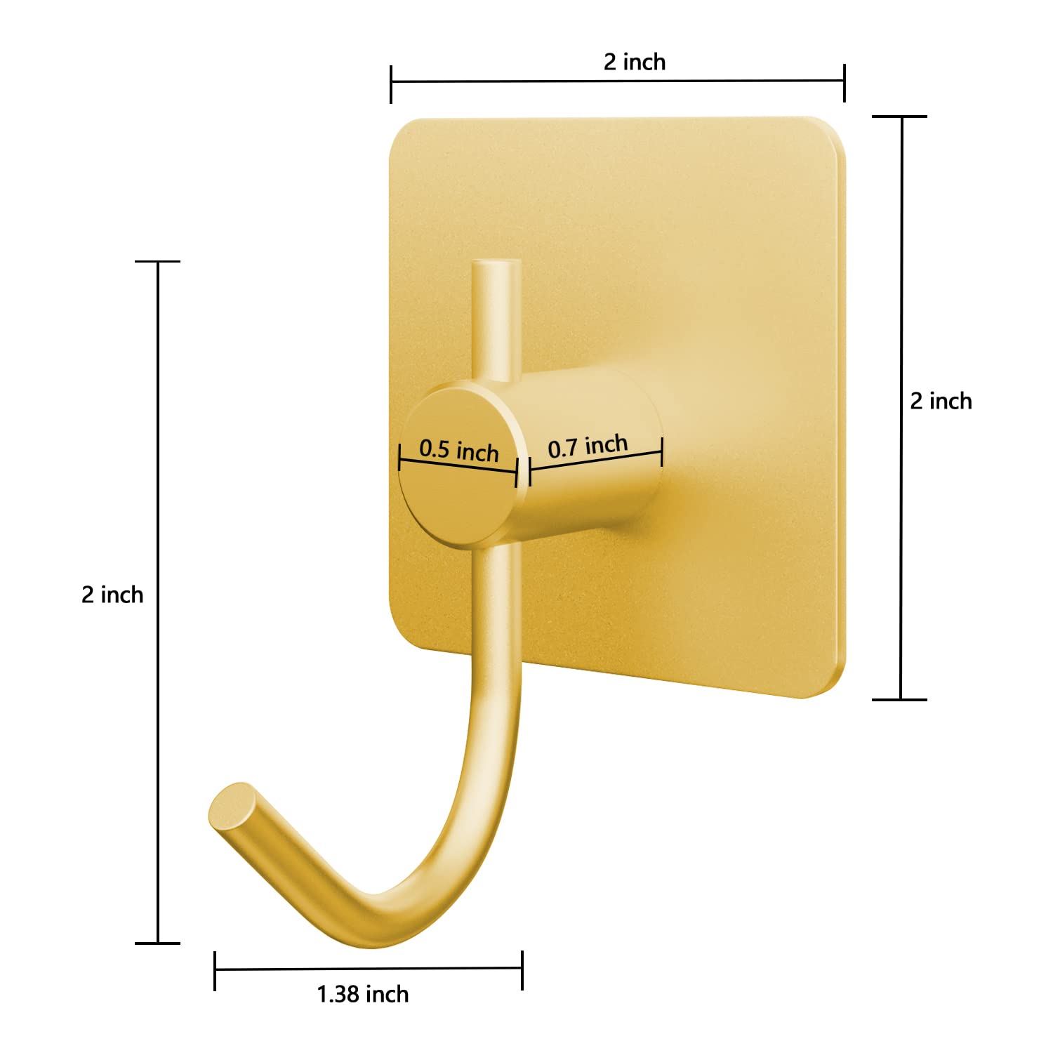 VAEHOLD 6 Pack Heavy Duty Adhesive Wall Hooks - Aluminum Sticky Hangers for Towels, Coats, Hats, Robes & Keys - Strong Wall Mount Hooks for Kitchen, Bathroom, Office & Closet Organization (Gold) - Perfect for Home Decor & Space Saving Storage