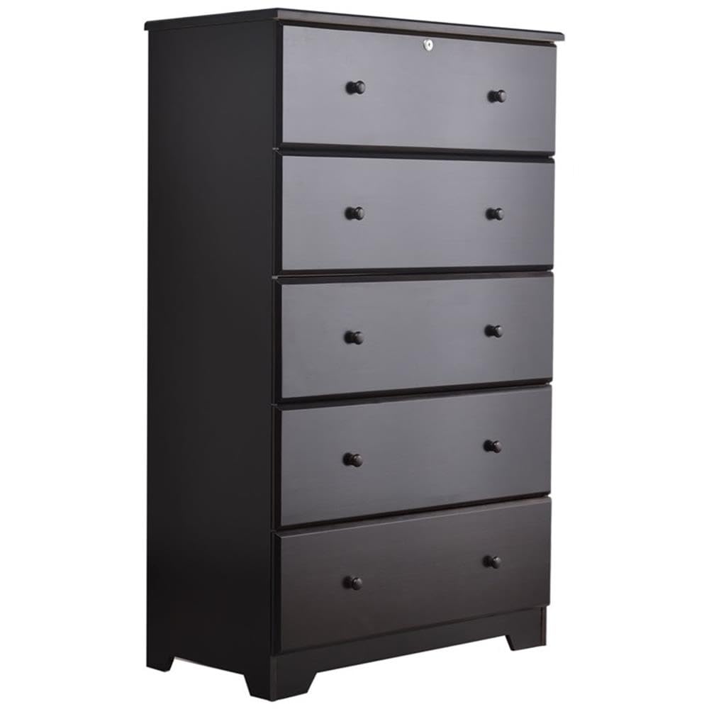 Better Home Products Isabela Solid Pine Wood 5-Drawer Chest Dresser in Tobacco Finish - Perfect for Bedroom Storage, Nursery Organization & Guest Room Furniture
