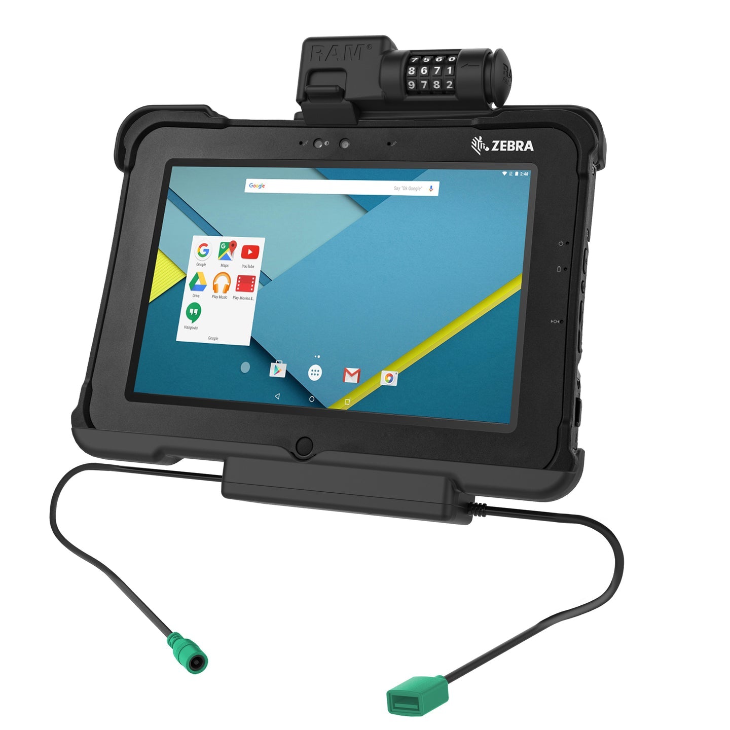 GDS® Combo Locking Power & Data Dock for Zebra XSLATE L10 (RAM HOL ZE15PDCLU) - Secure Charging Station for Retail, Warehouse & Industrial Use