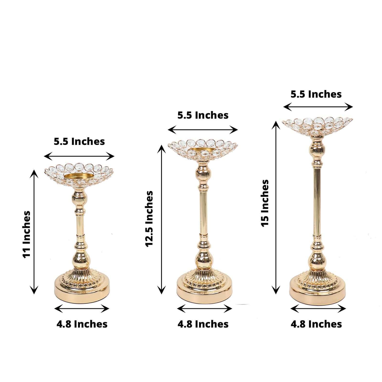 Efavormart Set of 3 Gold Metal Crystal Beaded Votive Candle Holders - 11