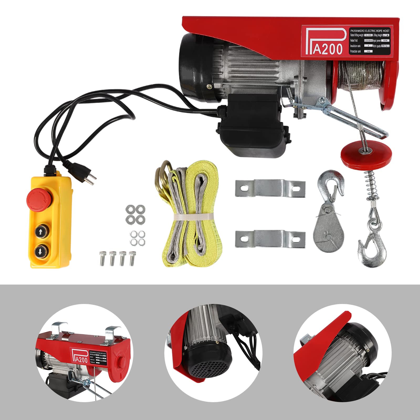 440Lbs Electric Hoist Winch 110V with Remote Control - Heavy Duty Lifting for Warehouses, Factories, Garages & Construction Sites - Perfect for Loading/Unloading, Equipment Moving & DIY Projects